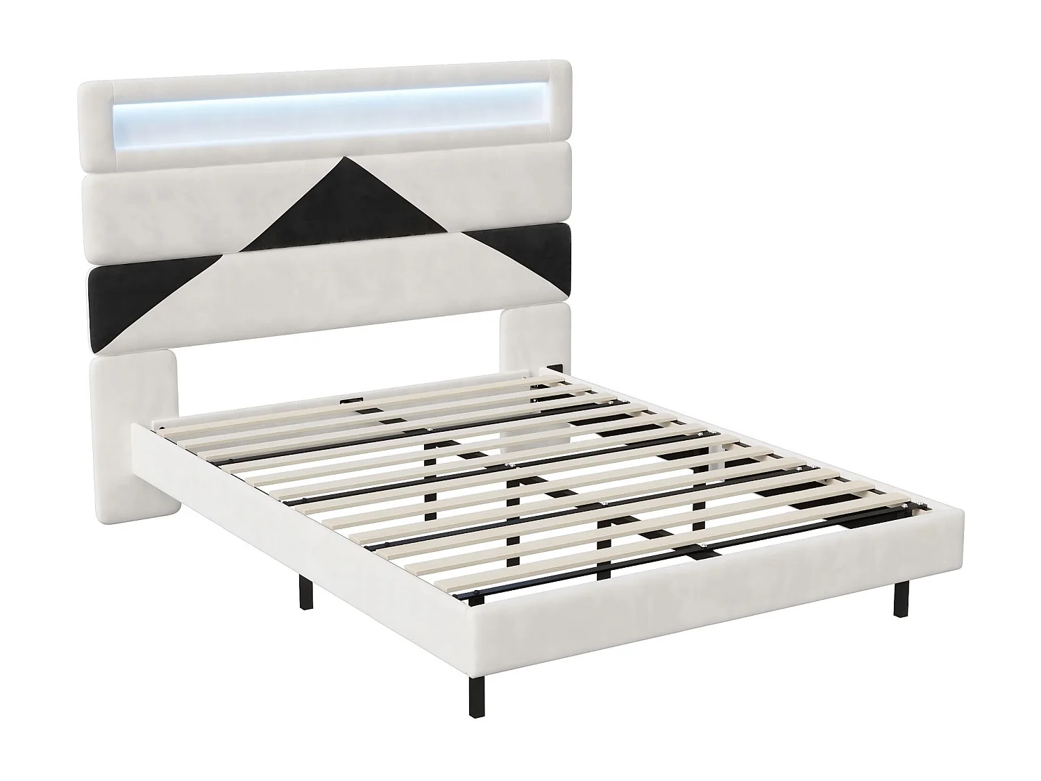 Lit 140x190 cm LED, lit moderne avec tête de lit modulable et double éclairage, cadre de lit avec sommier à lattes