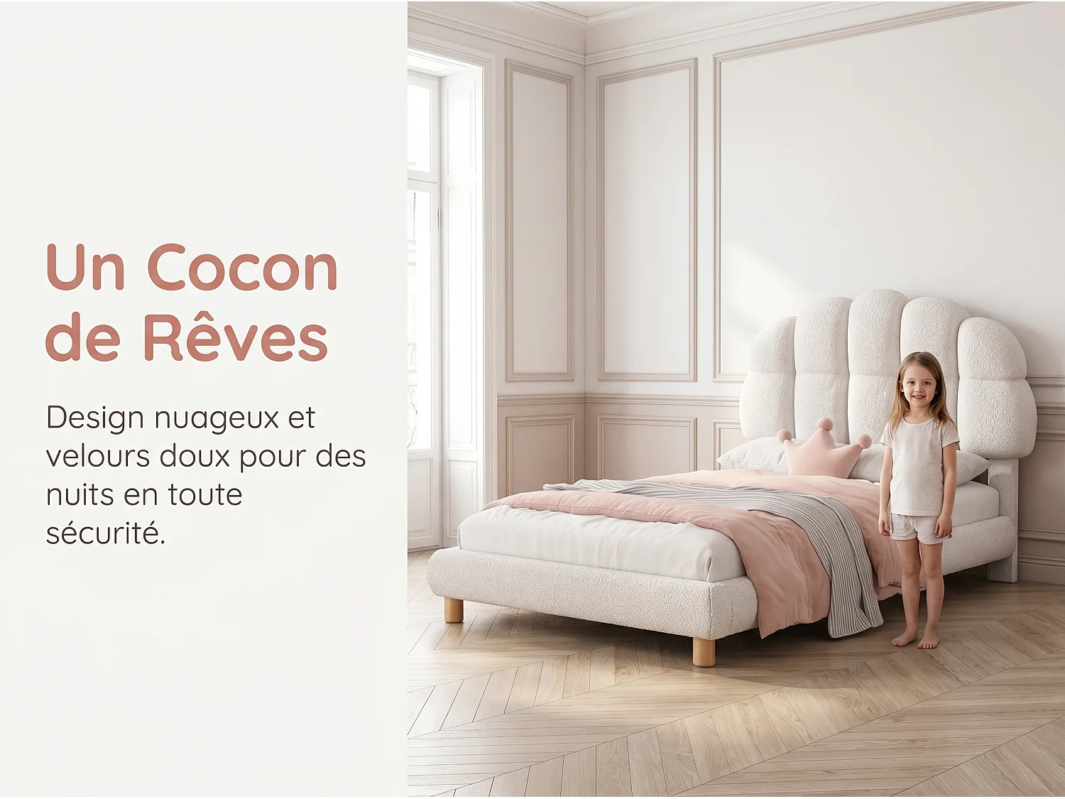 Lit rembourré 90x200 cm - avec tête de lit arrondie - tissu doux - sommier à lattes inclus - design moderne