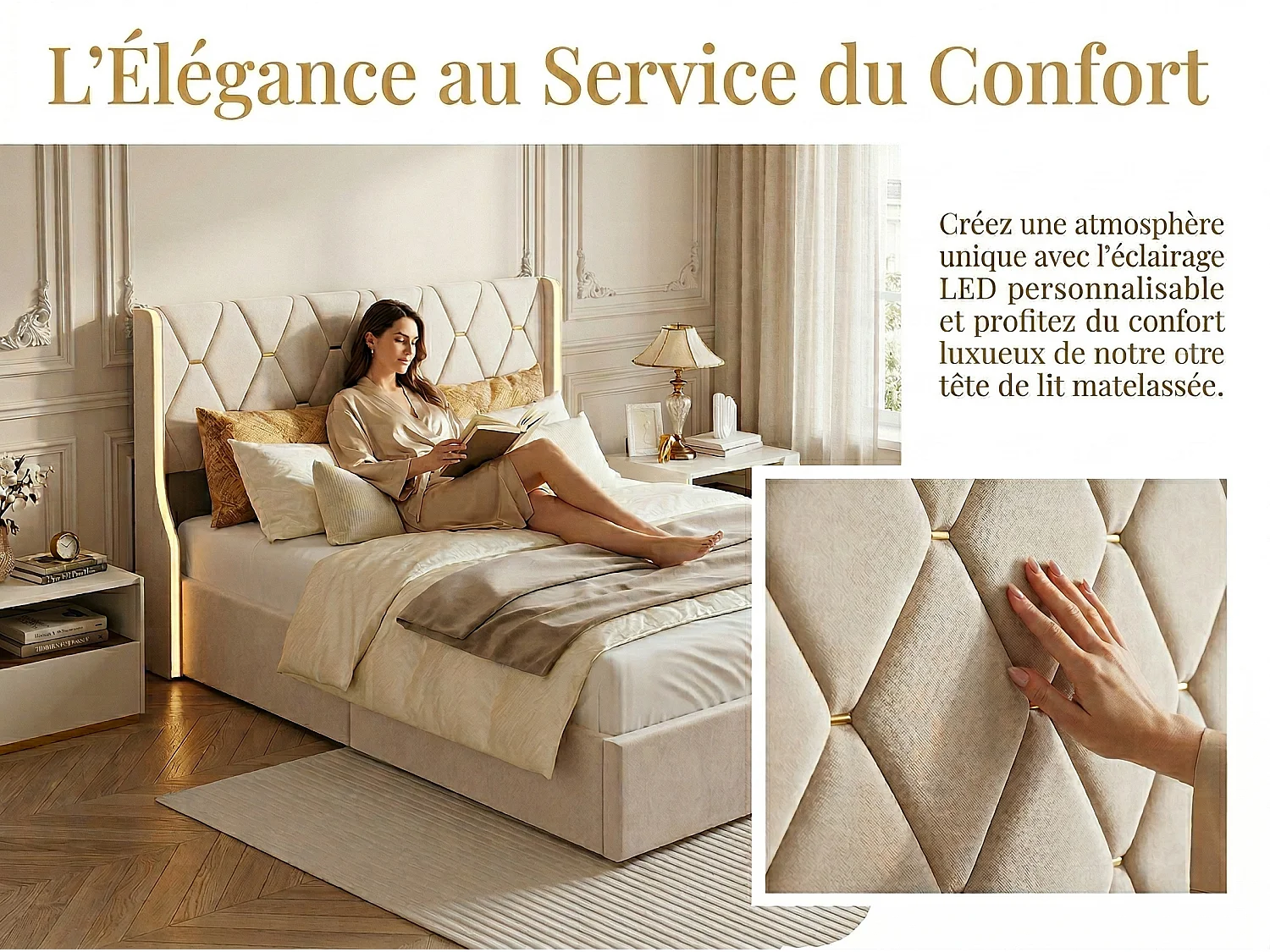 Lit 160x200 cm - avec rangement sous lit - LED -velours - sommier à lattes inclus