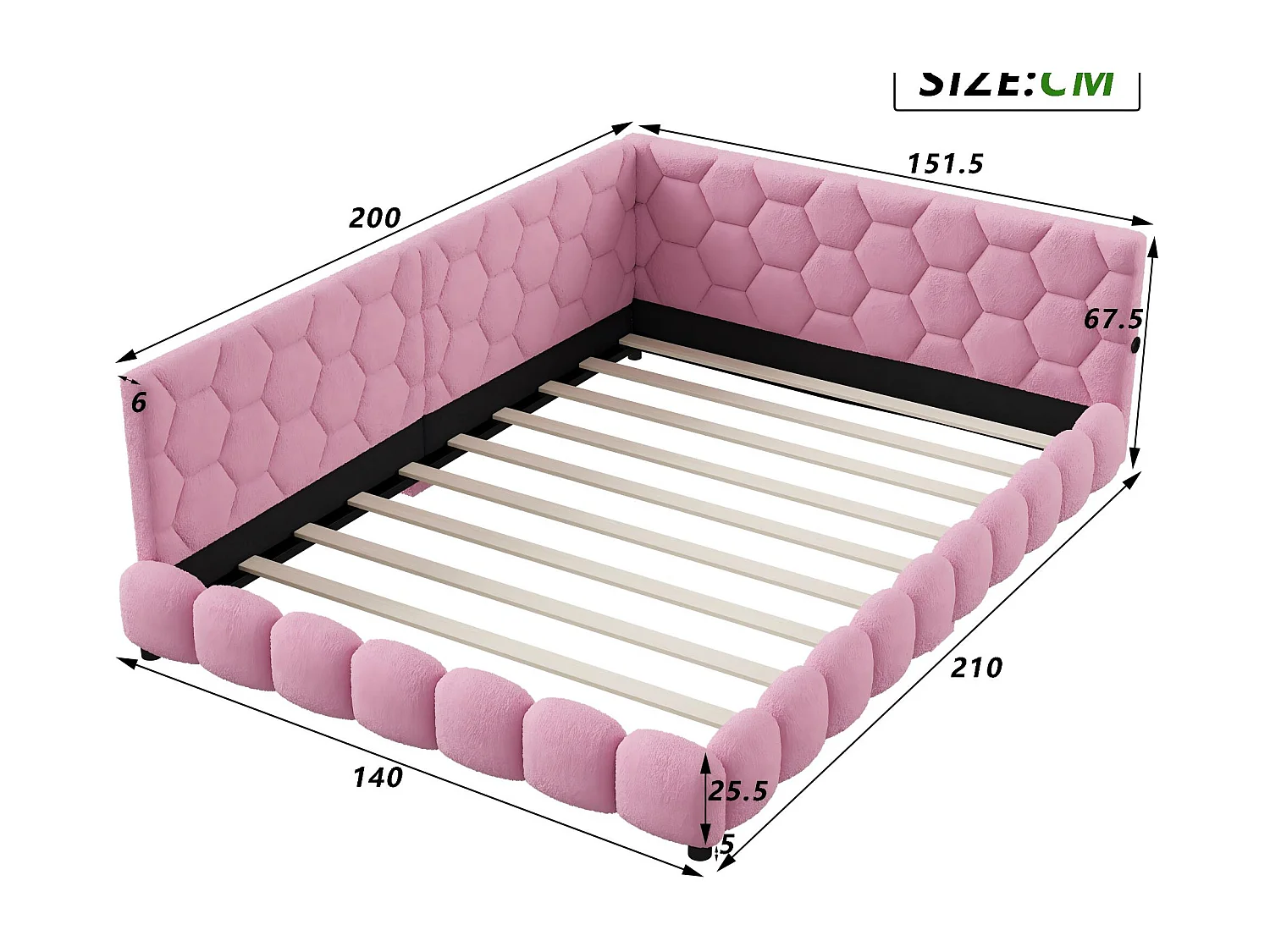 Lit 140x200 cm- velours- avec LED RGB et USB- cadre de lit rembourré
