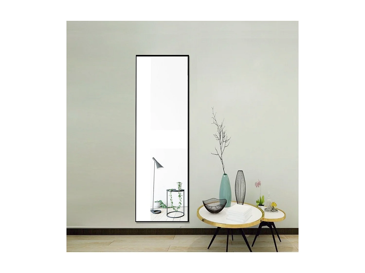 Miroir sur pied arche noir 150 x 40 cm, grand miroir plein pied, miroir mural ou à poser, cadre en alliage d’aluminium, verre antidéflagrant