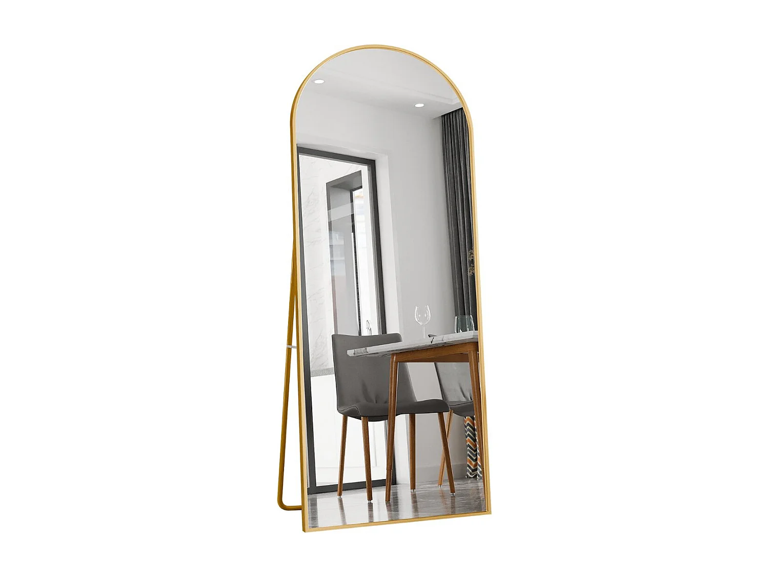 Miroir sur pied arche doré 180 x 80 cm, grand miroir plein pied, miroir de chambre à poser, cadre fin en métal, style moderne élégant