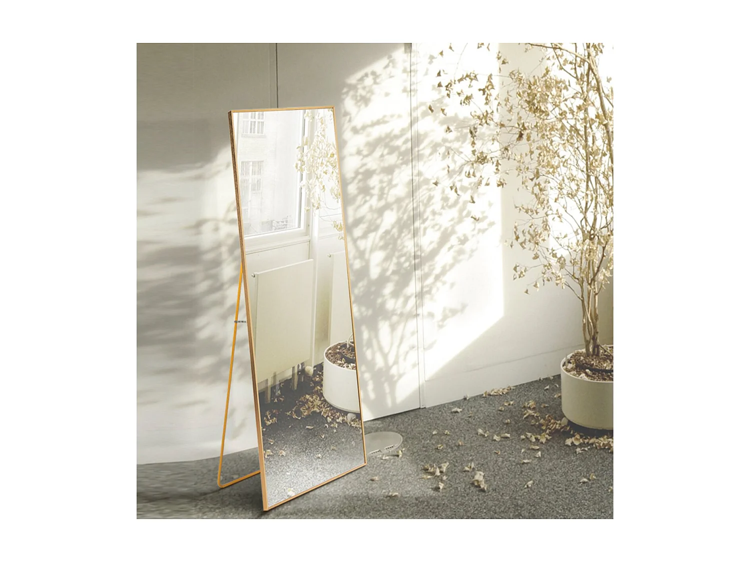 Miroir sur pied arche doré 150 x 40 cm, grand miroir plein pied, miroir mural ou à poser, cadre en alliage d’aluminium, verre antidéflagrant