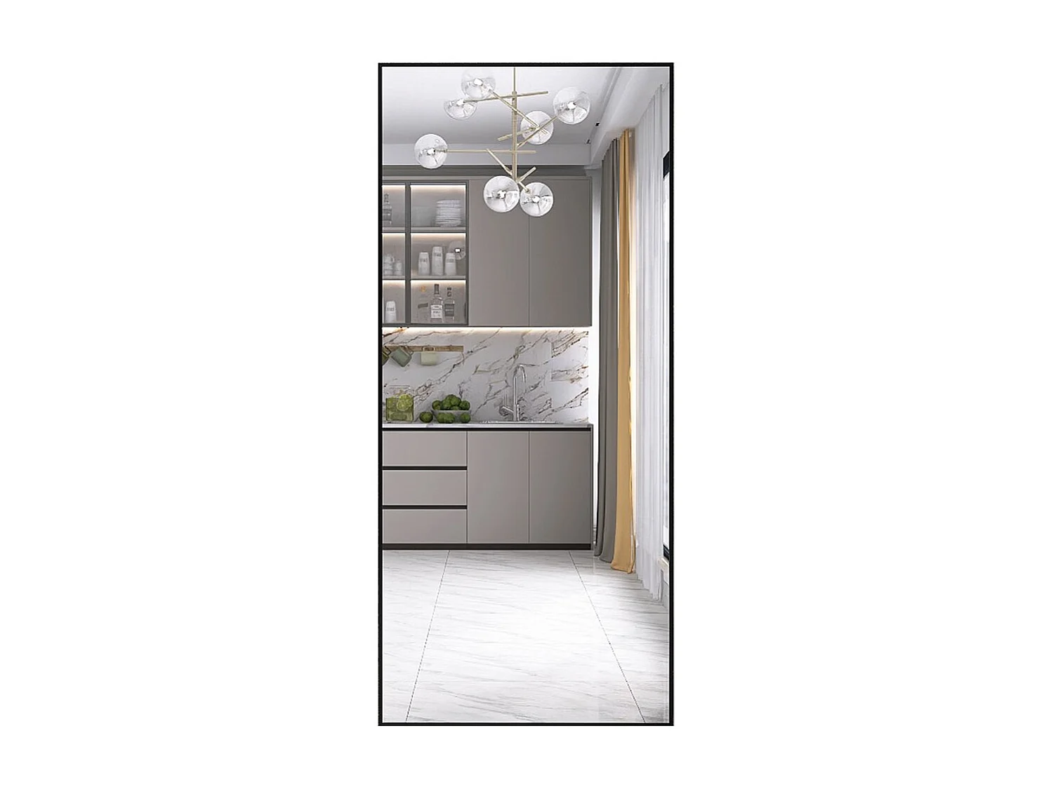 Miroir sur pied noir 180 x 80 cm, grand miroir plein pied, miroir de chambre à poser, cadre fin en métal, style moderne minimaliste