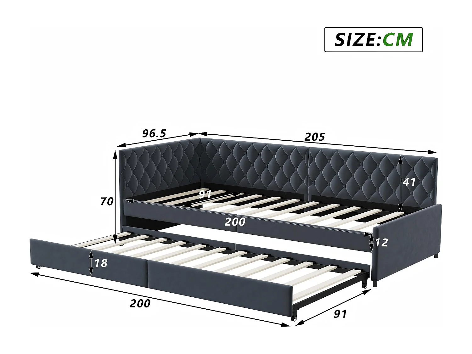 Canapé d’angle convertible 3 places - avec lit gigogne et espace de rangement - tissu gris - solution gain de place