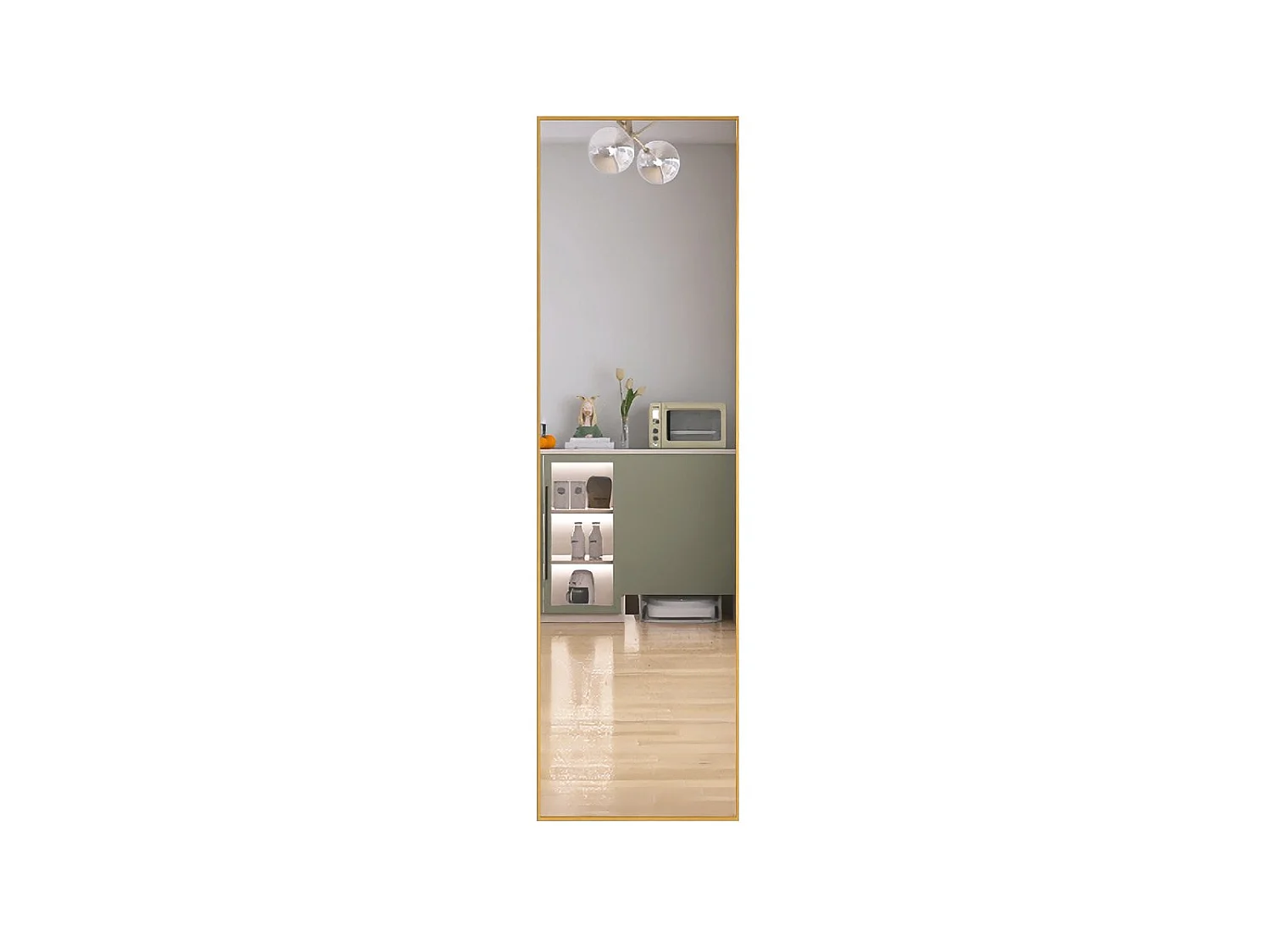 Miroir sur pied  140 x 40 cm - cadre fin en aluminium - grand miroir plein pied - doré