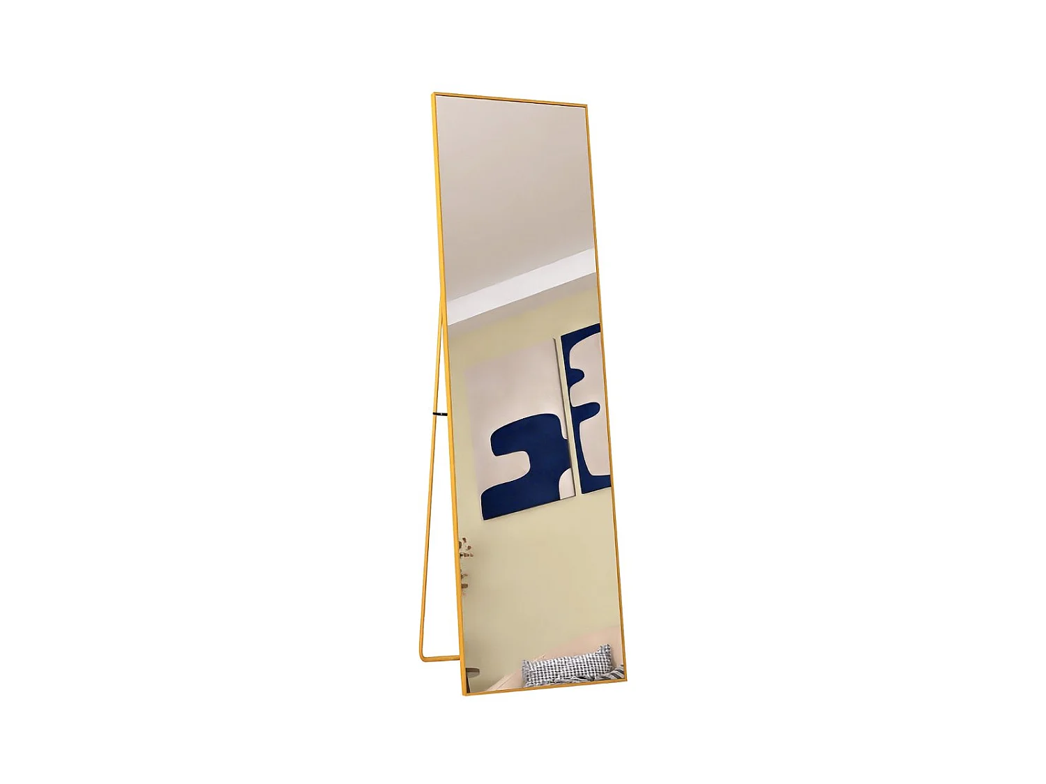 Miroir sur pied  140 x 40 cm - cadre fin en aluminium - grand miroir plein pied - doré