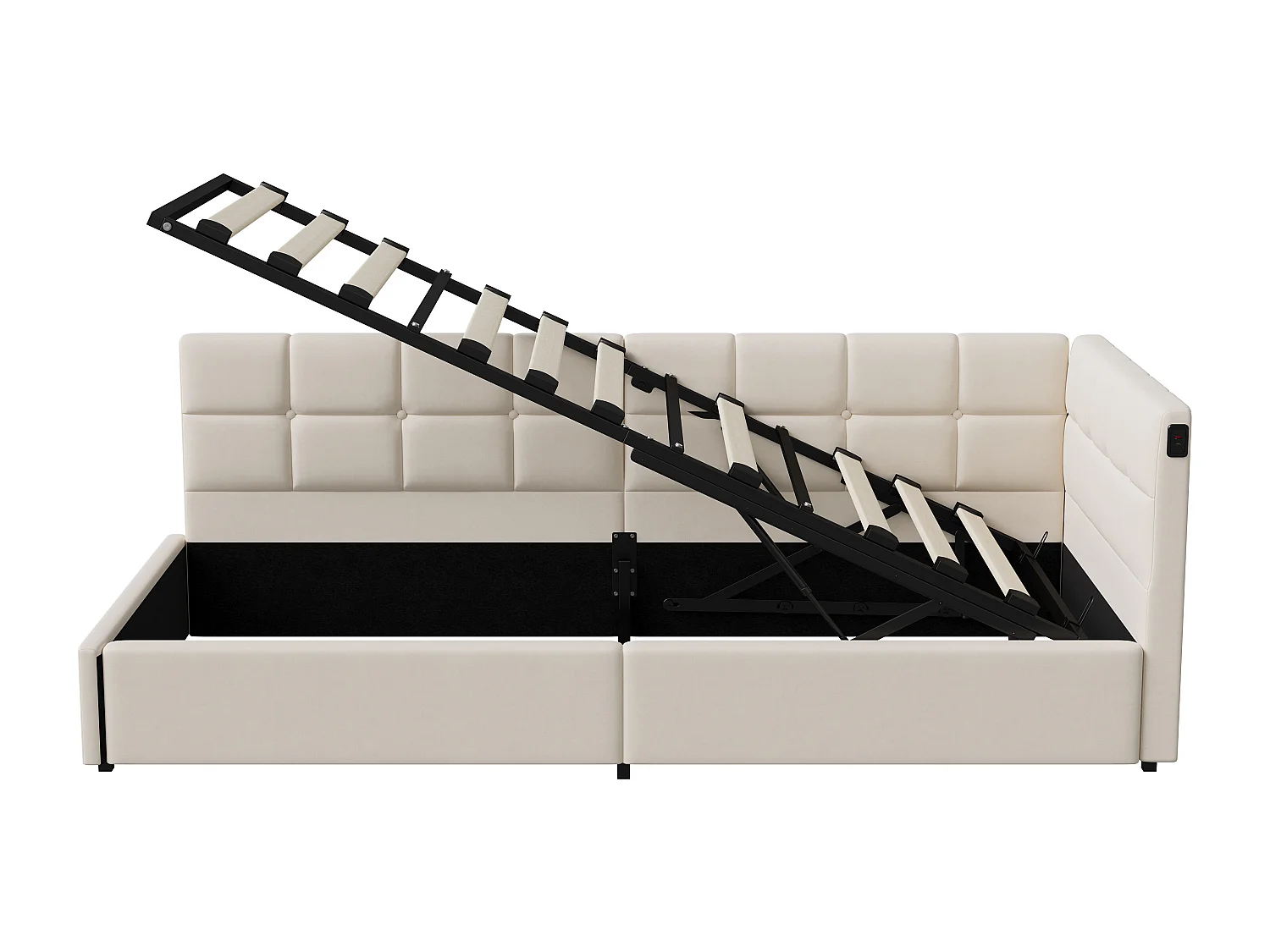 Canapé-lit 90x200 cm avec LED, USB et sommier à lattes – Tissu beige