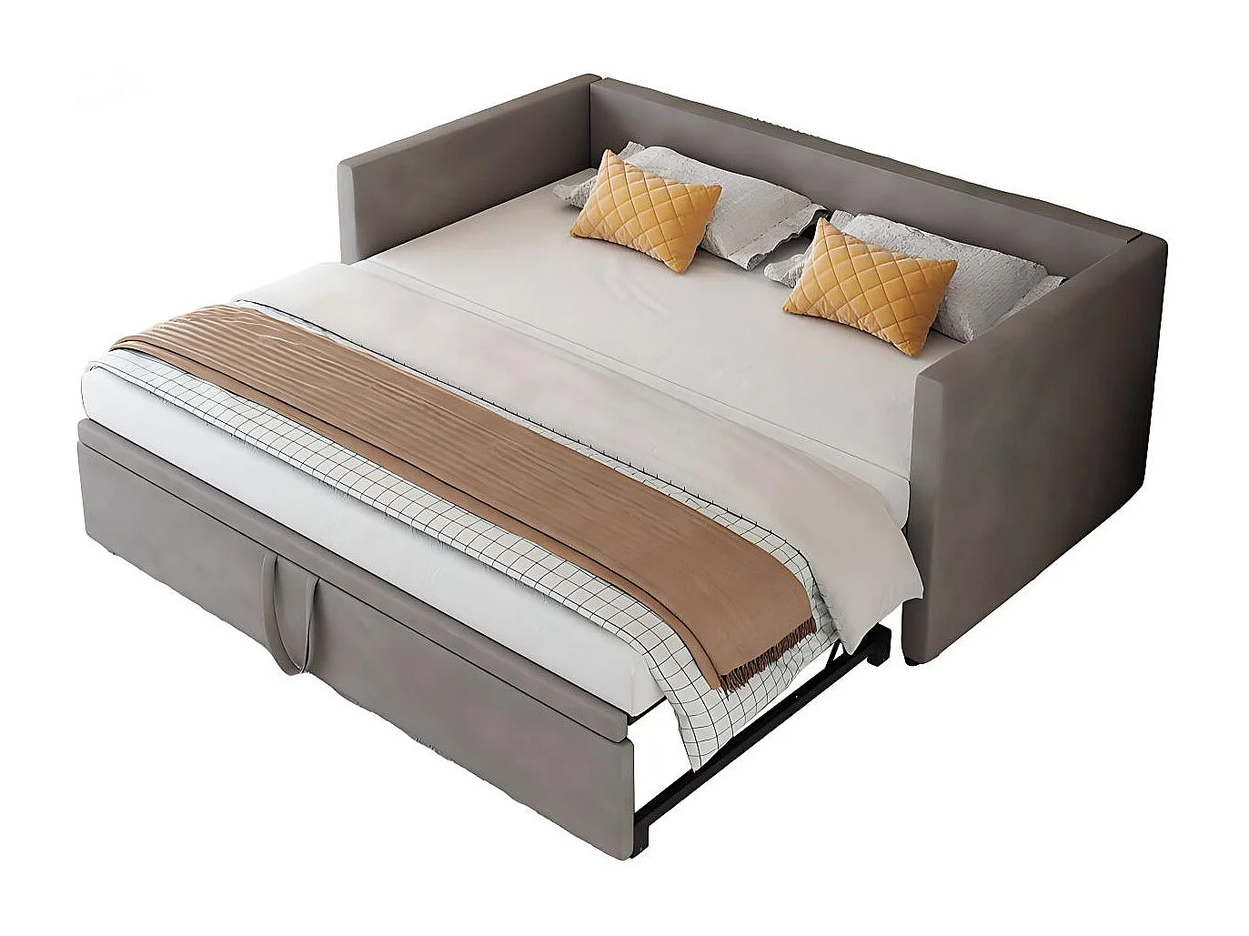 Canapé lit extensible 90/180x200, lit gigogne rembourré velours, convertible 2 places, gain de place
