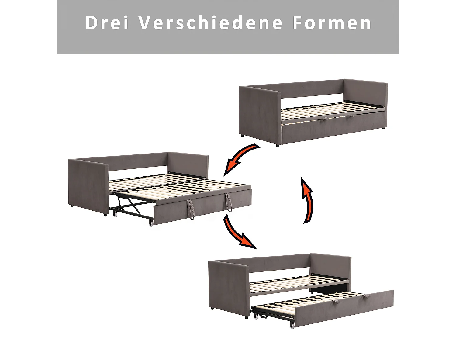 Canapé lit extensible 90/180x200, lit gigogne rembourré velours, convertible 2 places, gain de place