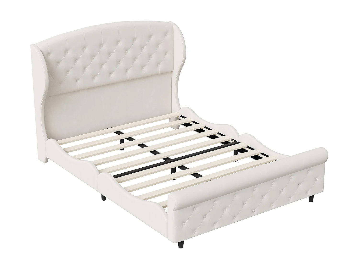 Lit double 140x200 cm en velours capitonné - cadre rembourré style classique - avec sommier à lattes - design élégant