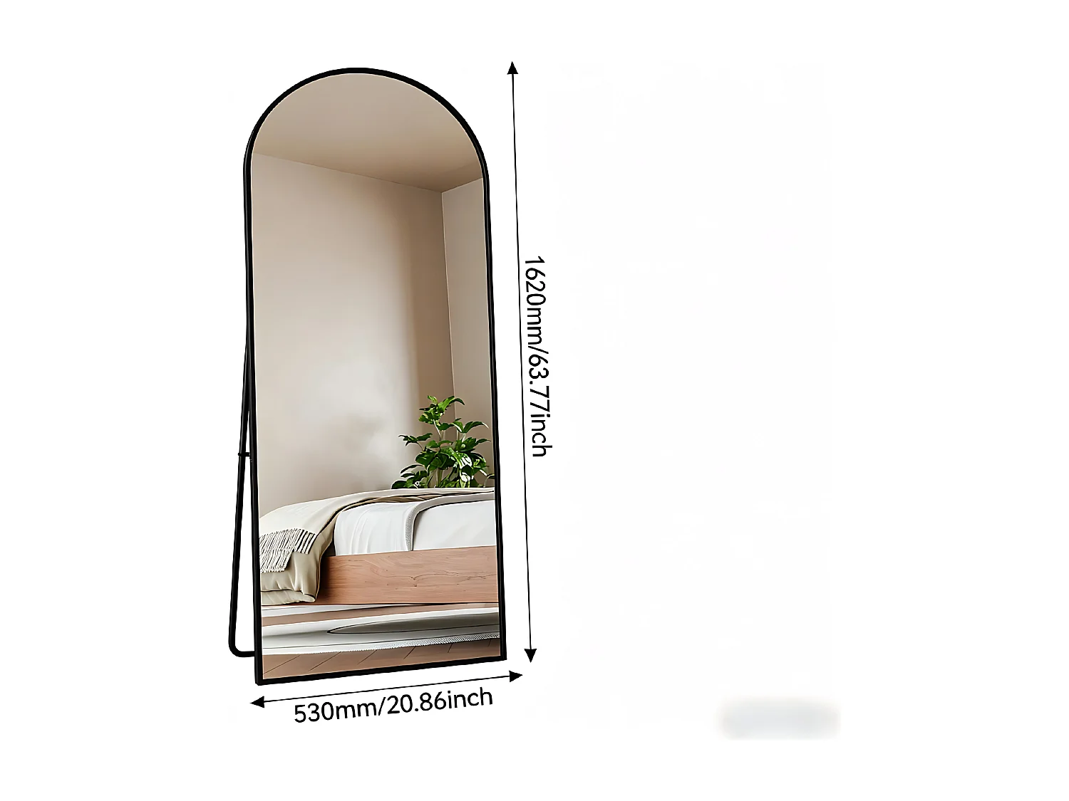 Miroir sur pied arqué noir, miroir plein pied, grand miroir de chambre et d’entrée, style moderne minimaliste