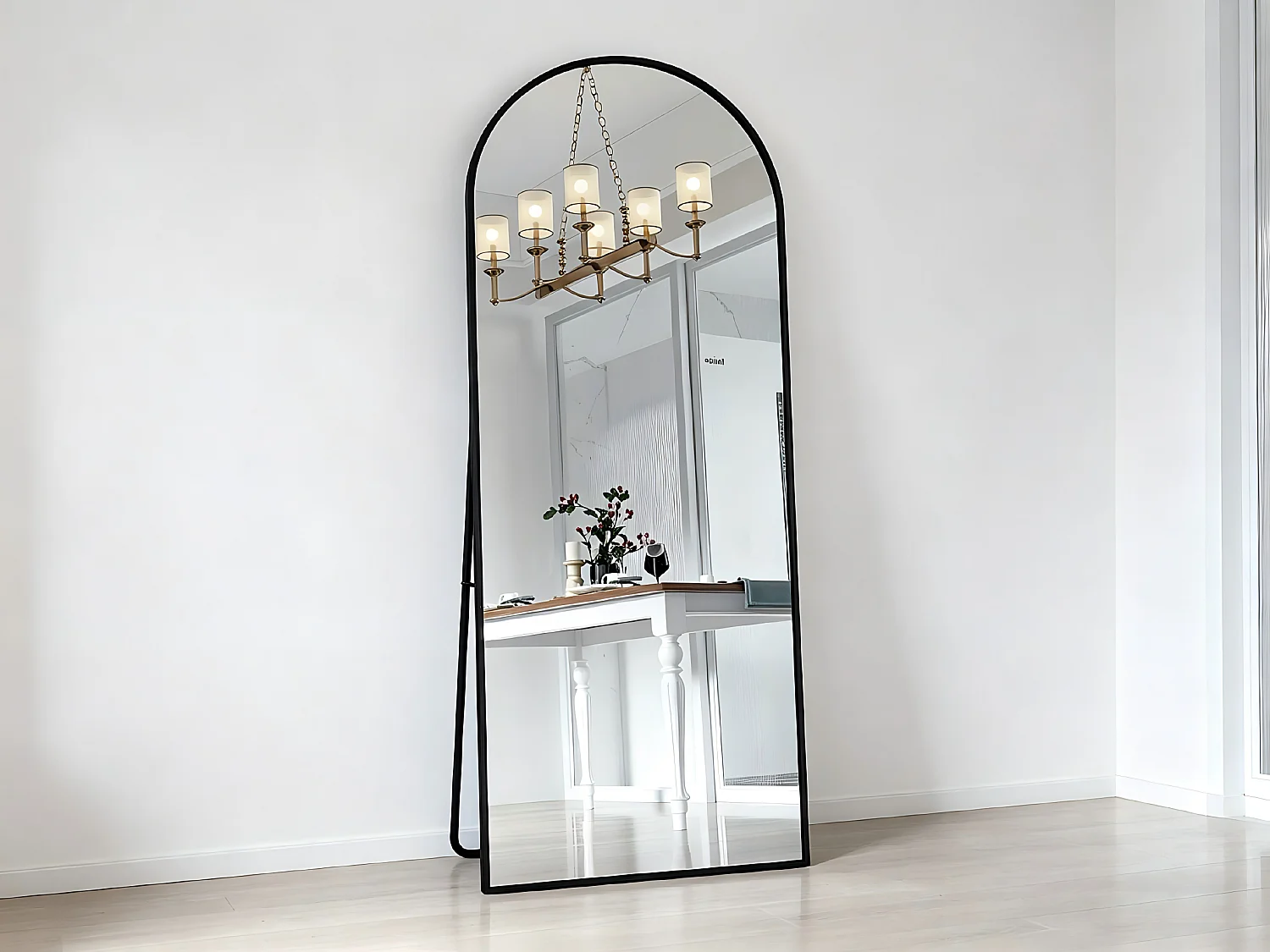 Miroir sur pied arqué noir, miroir plein pied, grand miroir de chambre et d’entrée, style moderne minimaliste