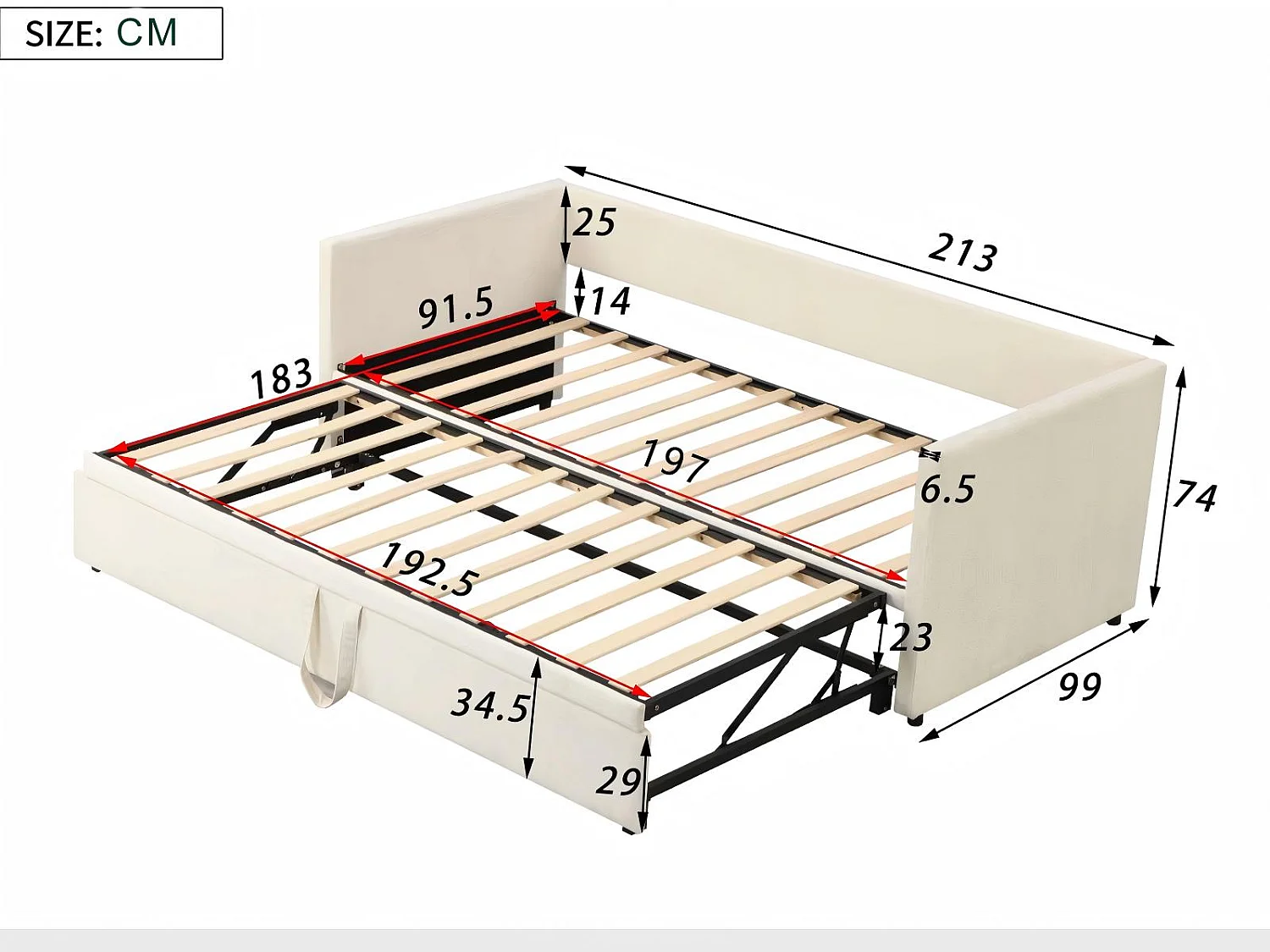 Canapé lit extensible 90/180x200, lit gigogne rembourré velours, convertible 2 places, gain de place