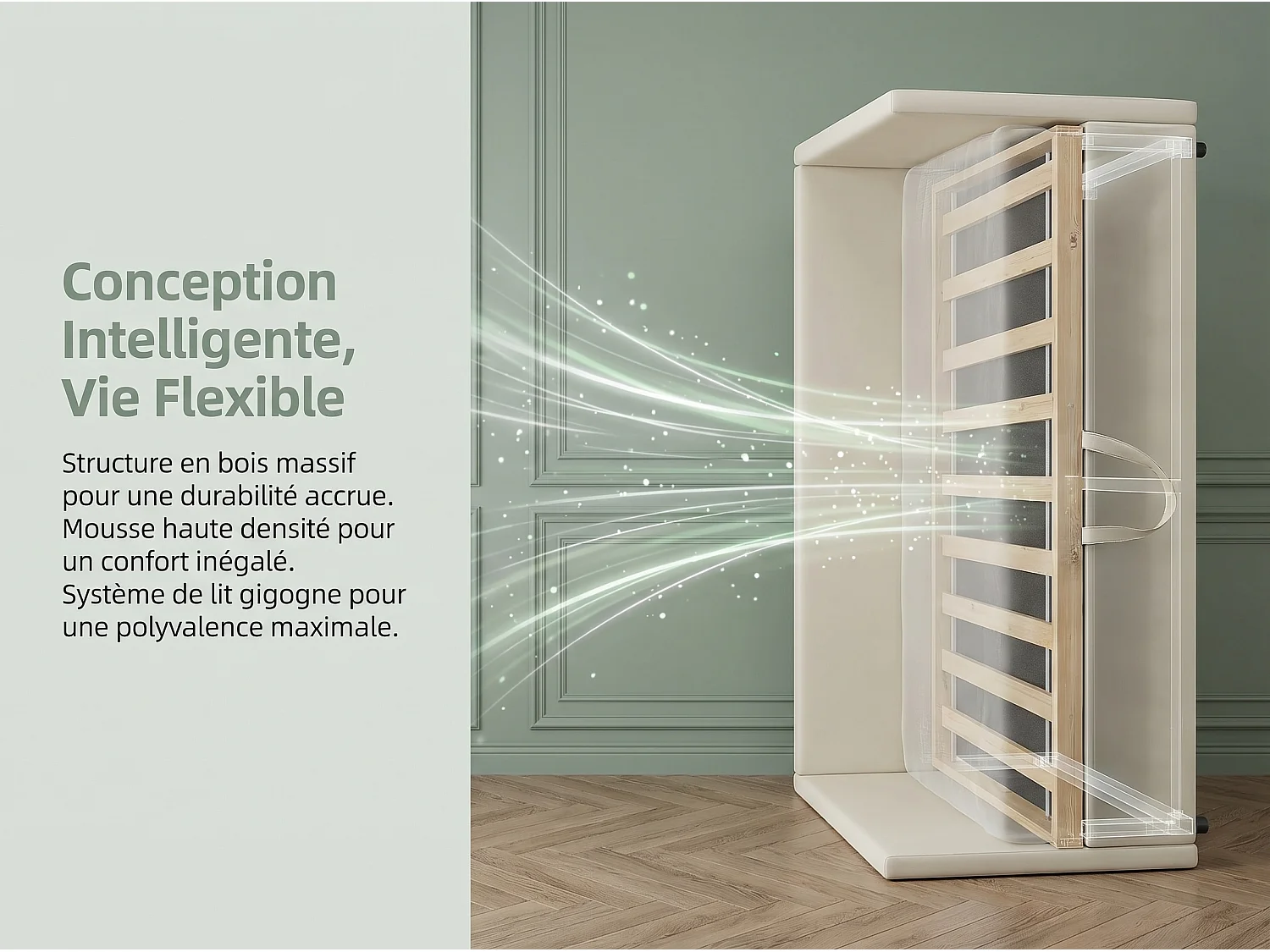 Canapé lit extensible 90/180x200, lit gigogne rembourré velours, convertible 2 places, gain de place