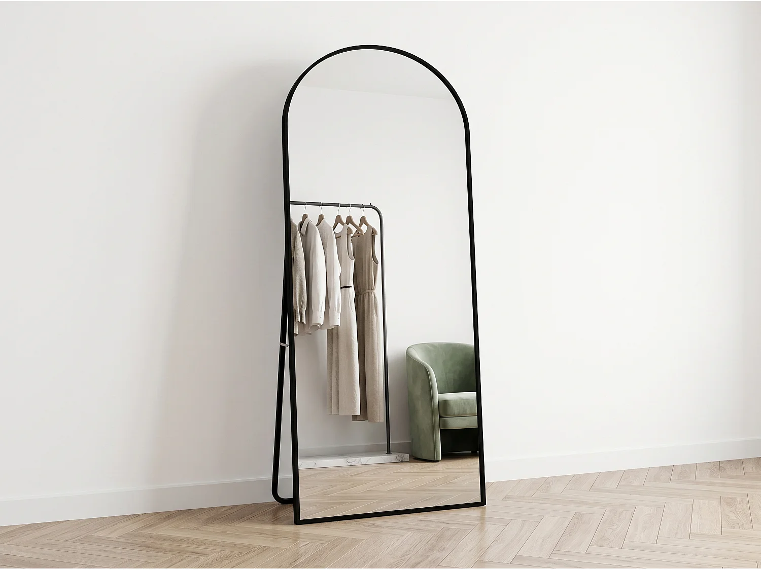 Miroir sur pied incurvé 180 x 80 cm - cadre en alliage d'aluminium - verre trempé - grand format - Noir