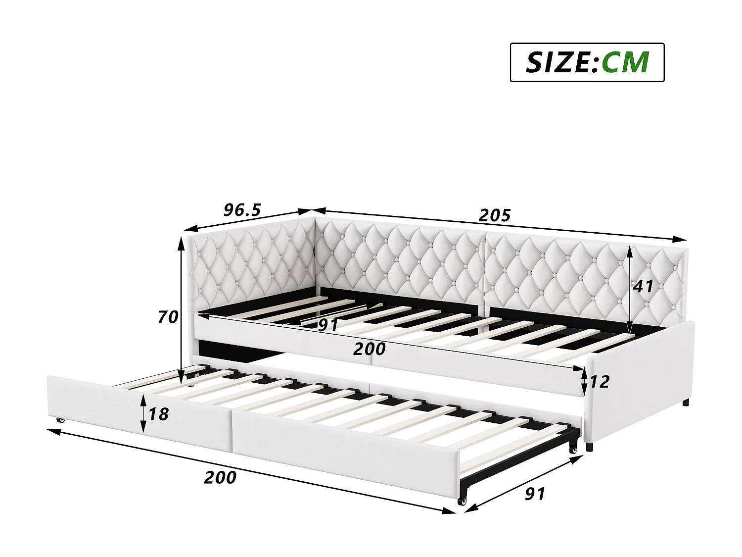 Canapé d’angle convertible avec lit gigogne et coffre, canapé lit 3 places, tissu beige, gain de place