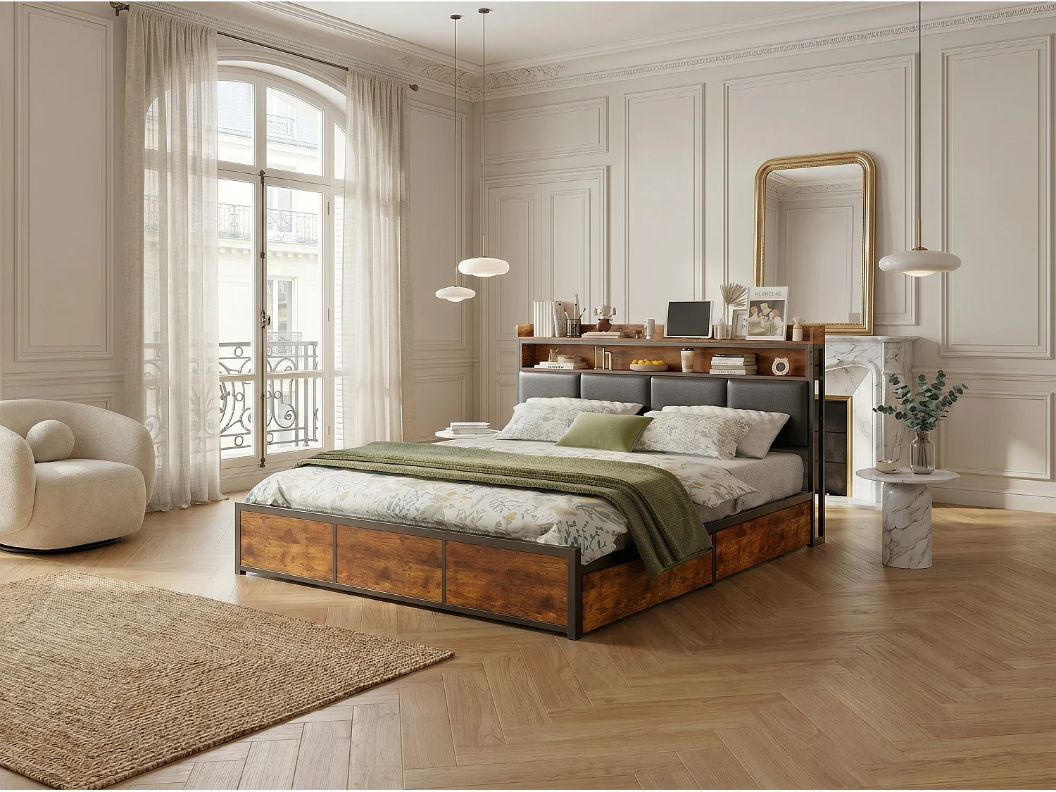 Canapé d’angle convertible avec lit gigogne et coffre, canapé lit 3 places, tissu beige, gain de place