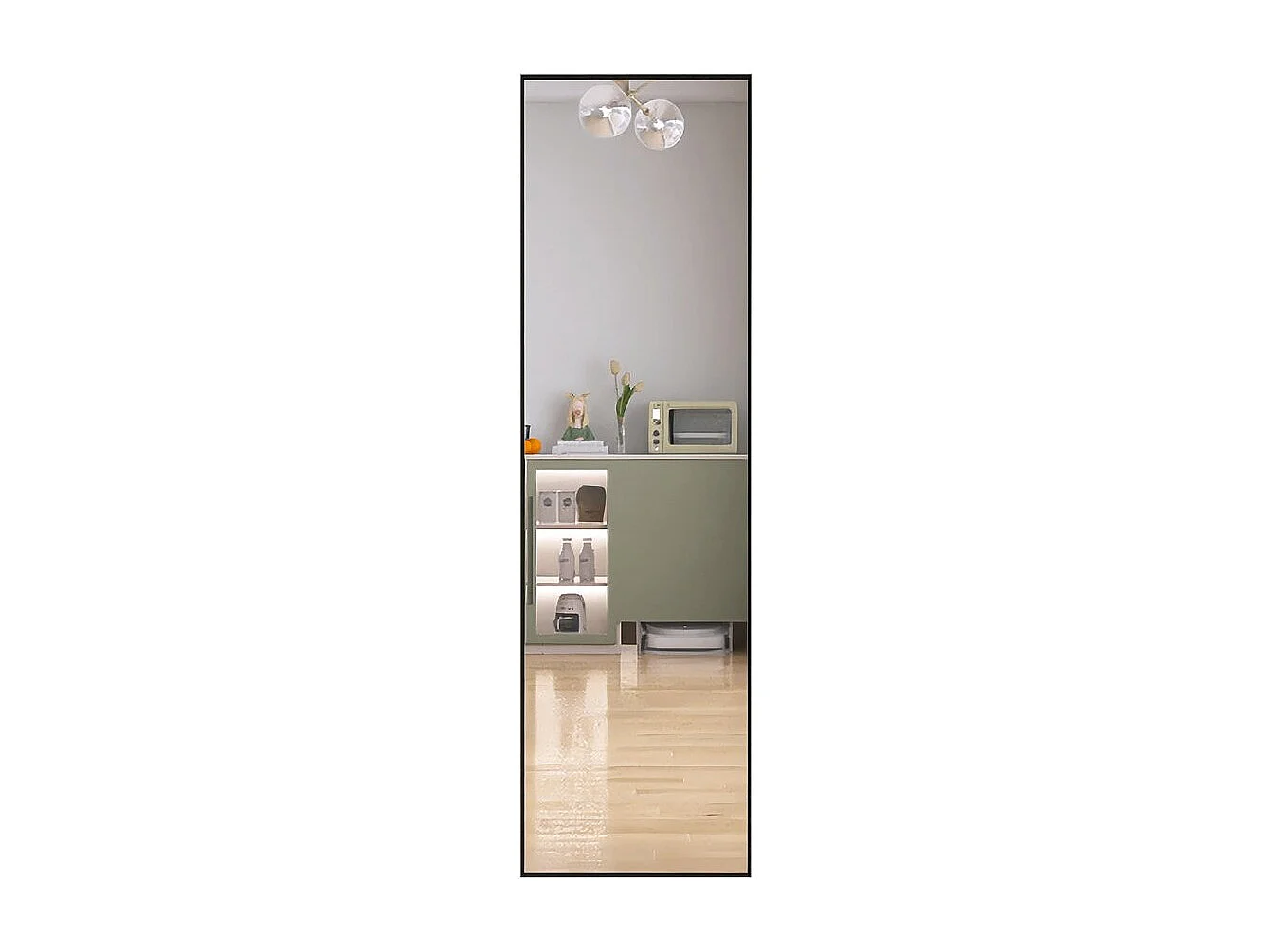 Miroir sur pied noir 140 x 40 cm, grand miroir plein pied, miroir de chambre à poser, cadre fin en métal, style moderne minimaliste