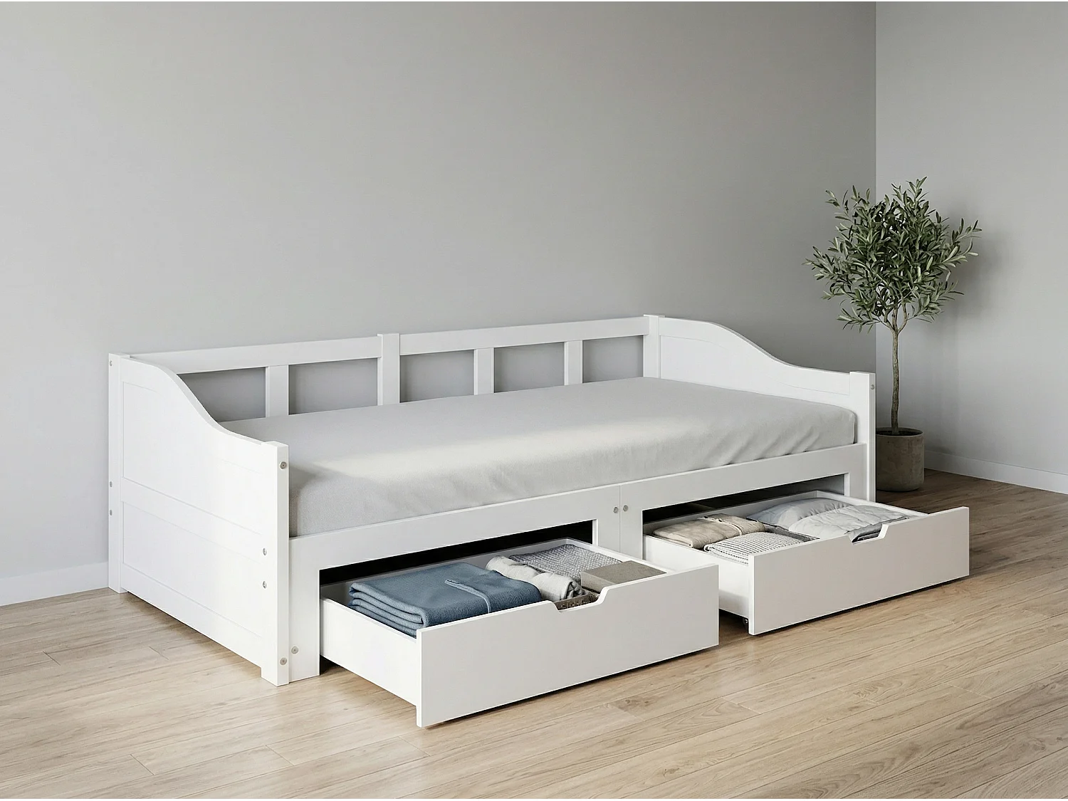 Lit gigogne 90x200 cm extensible 180x200 cm - Tiroirs de rangement - Lit simple transformable en double - Cadre en bois