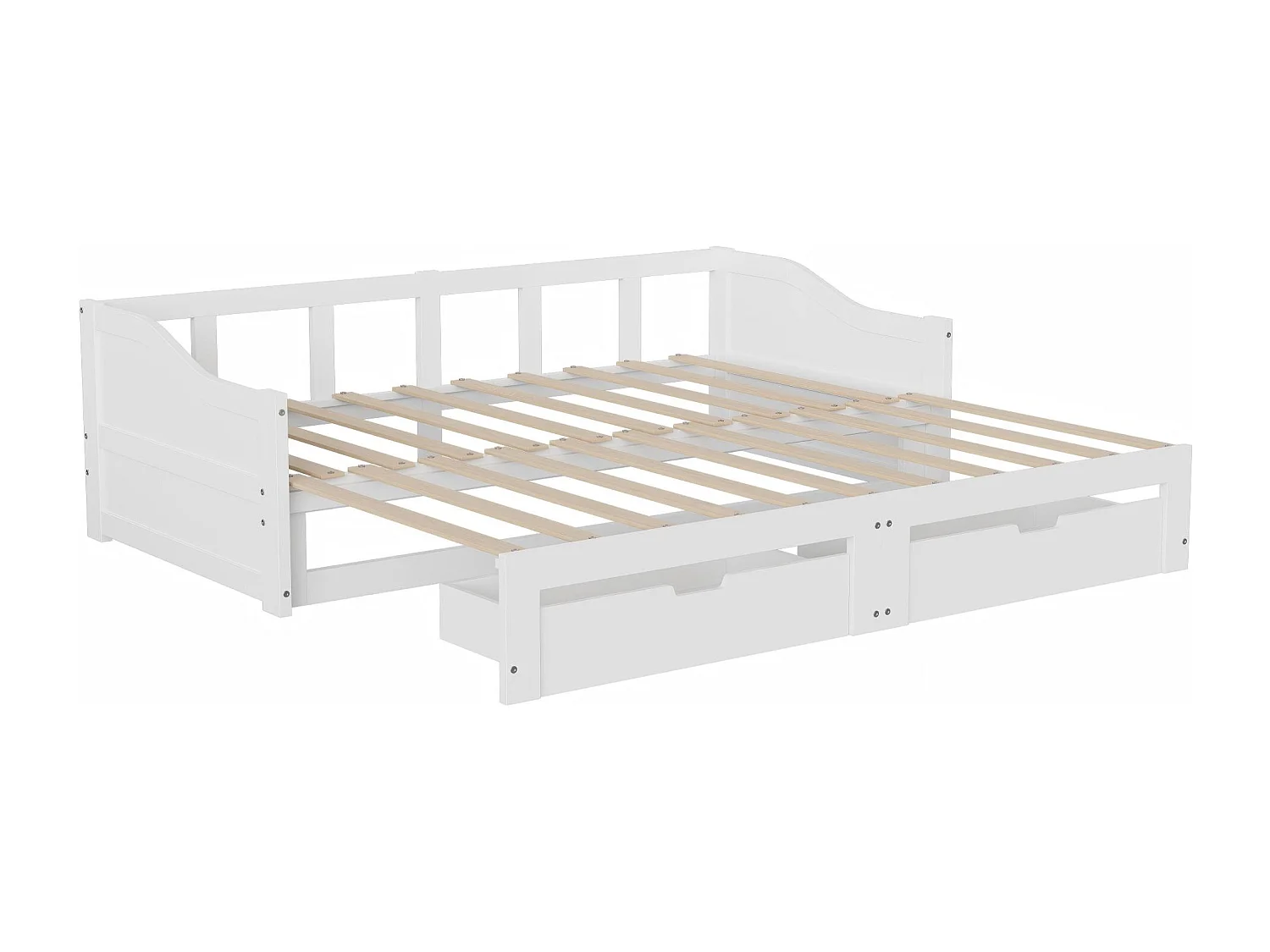 Lit gigogne 90x200 cm extensible 180x200 cm - Tiroirs de rangement - Lit simple transformable en double - Cadre en bois