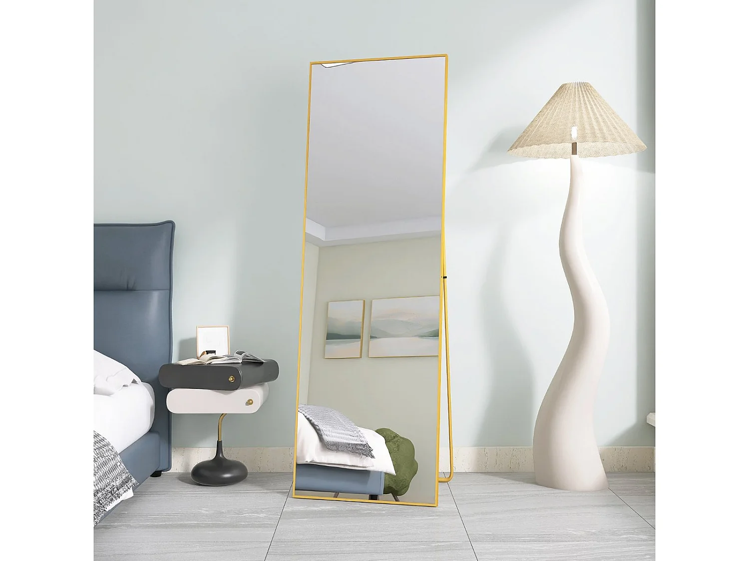 Miroir sur Pied 162x53 cm avec Cadre Aluminium Doré, Grand Miroir Plein Pied Design pour Chambre Dressing