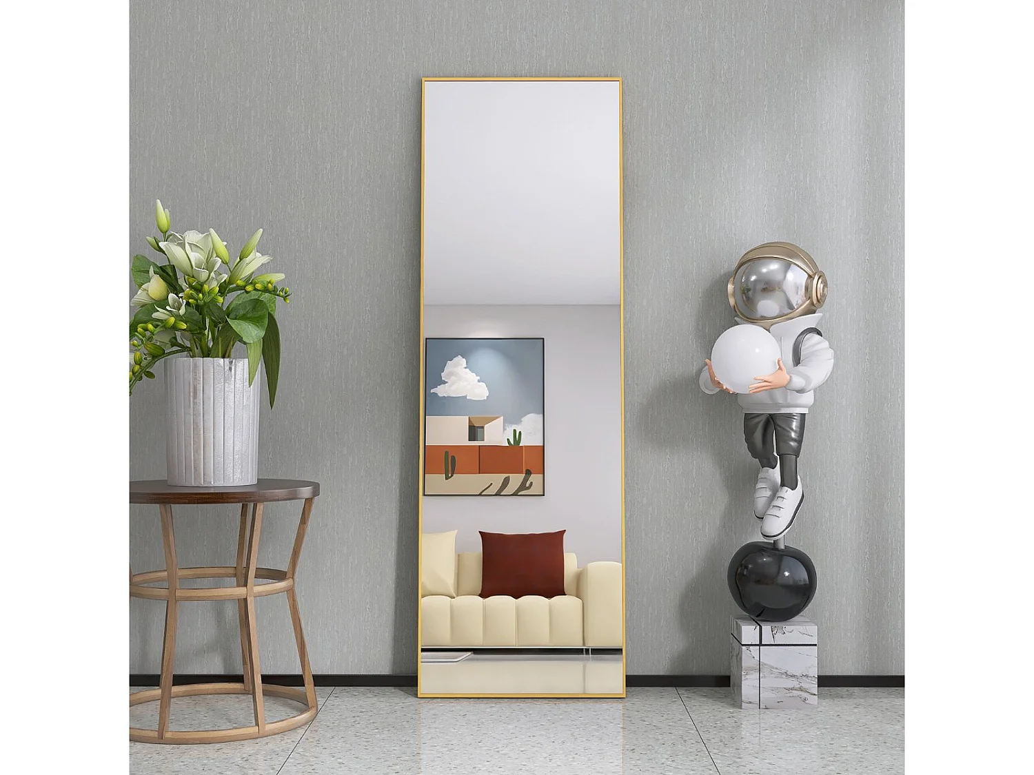 Miroir sur Pied 162x53 cm avec Cadre Aluminium Doré, Grand Miroir Plein Pied Design pour Chambre Dressing