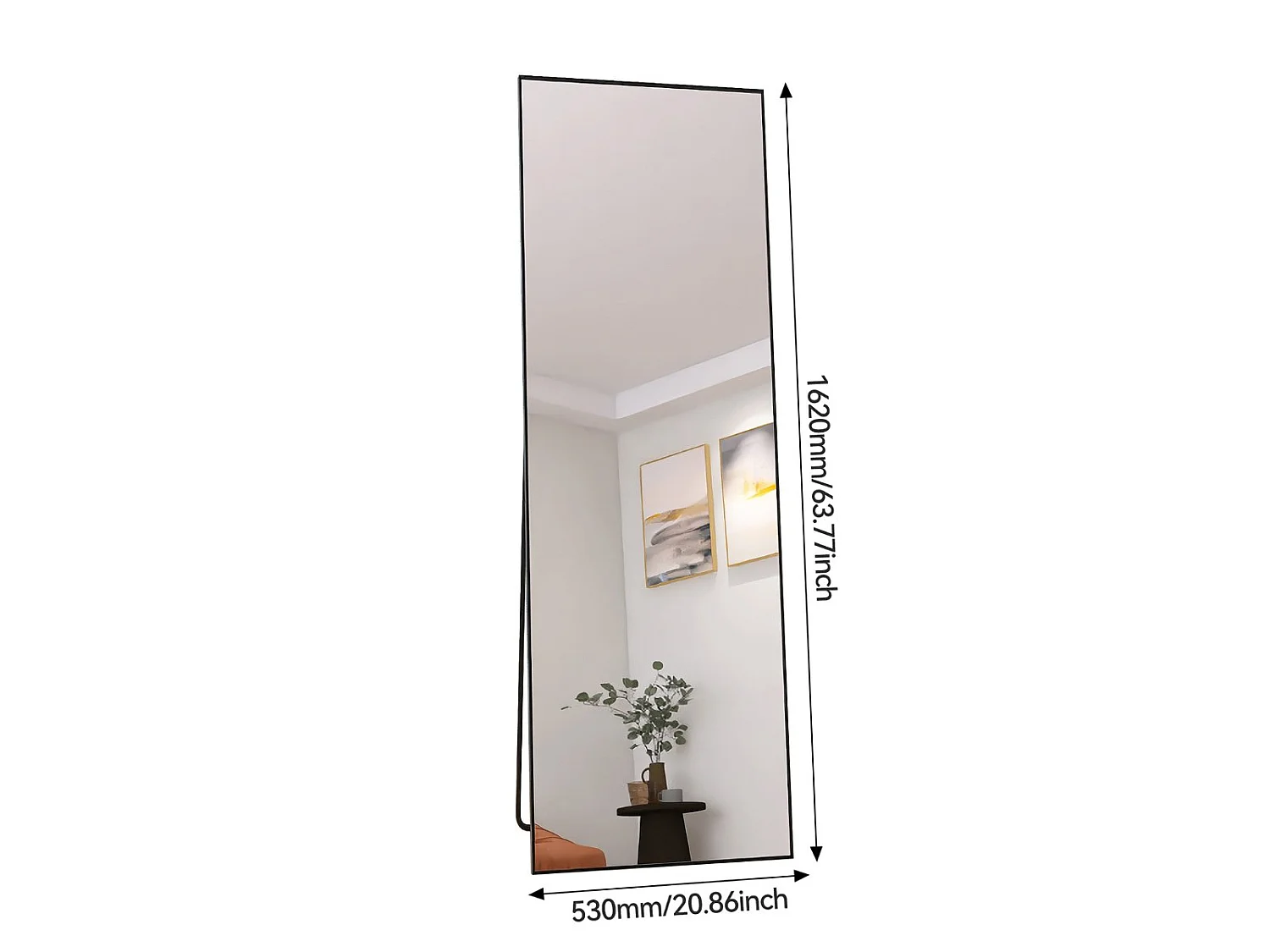 Miroir sur Pied 162x53 cm avec Cadre Aluminium Noir, Grand Miroir Plein Pied Design pour Chambre Dressing