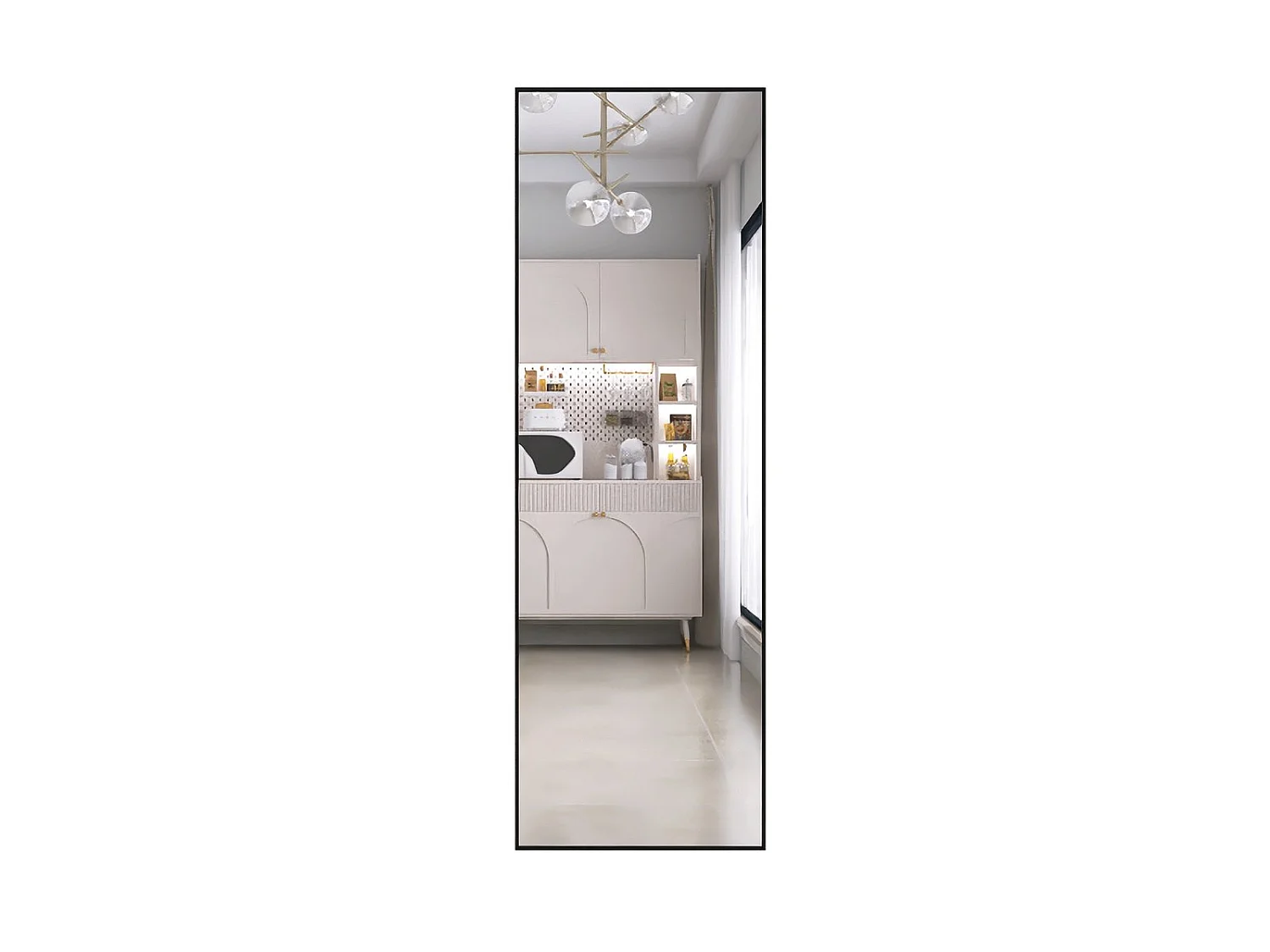 Miroir sur Pied 162x53 cm avec Cadre Aluminium Noir, Grand Miroir Plein Pied Design pour Chambre Dressing