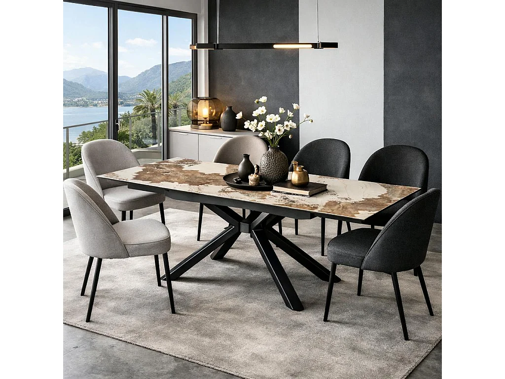 Table extensible en céramique marbrée blanc/brun 160-240 cm ORIS
