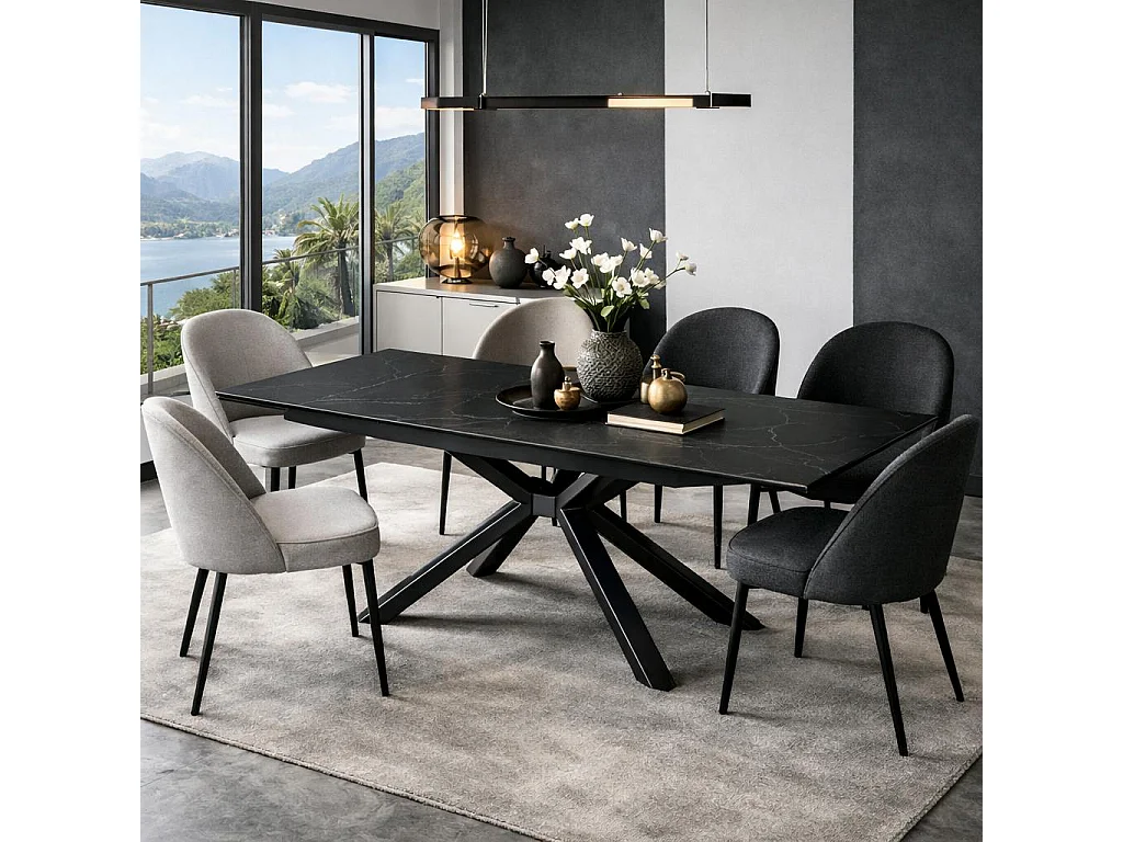 Table extensible en céramique marbrée noire 160-240 cm ORIS