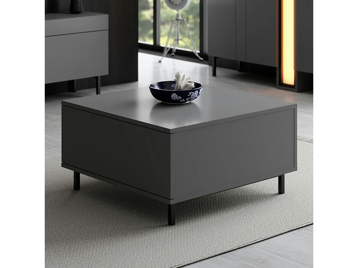 Table basse carrée gris foncé avec coffre de rangement AURA