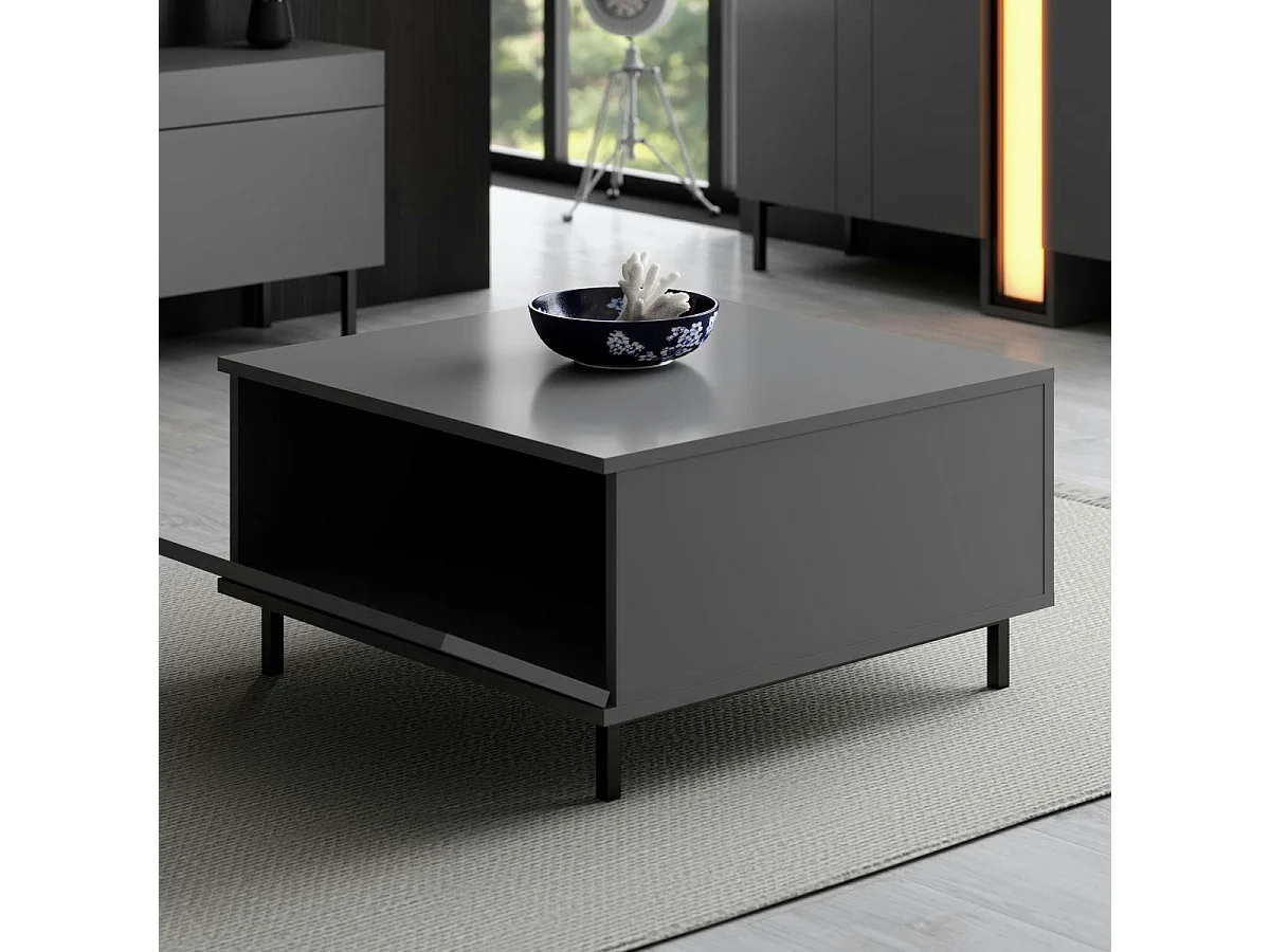 Table basse carrée gris foncé avec coffre de rangement AURA