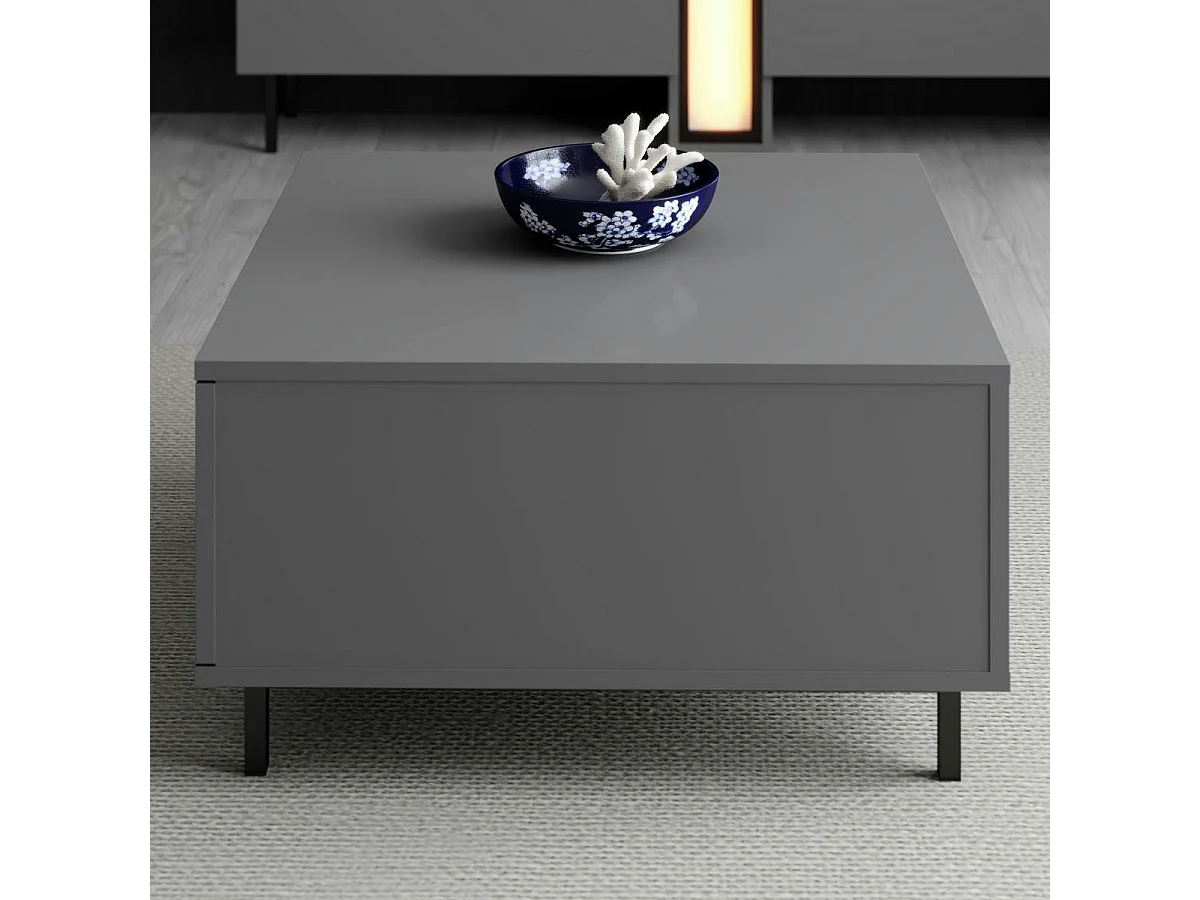 Table basse carrée gris foncé avec coffre de rangement AURA
