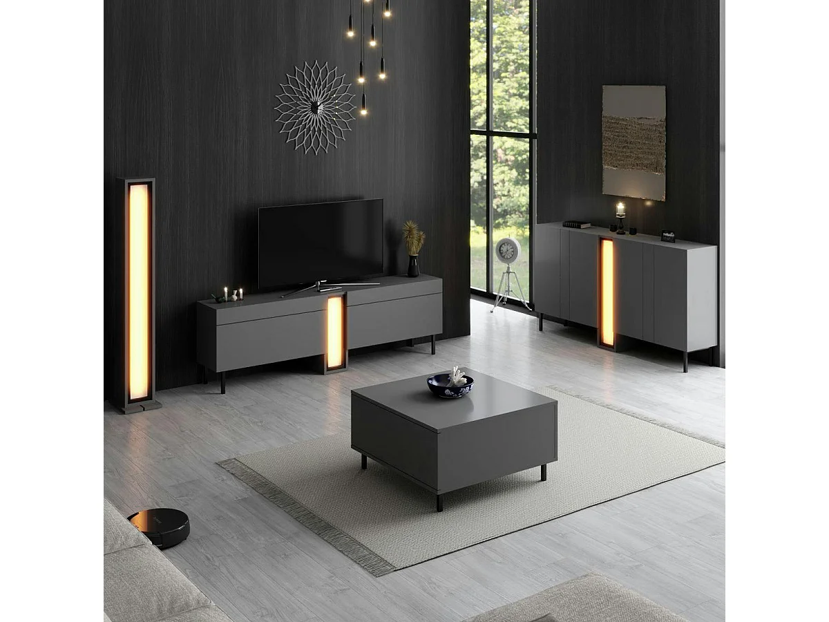 Table basse carrée gris foncé avec coffre de rangement AURA