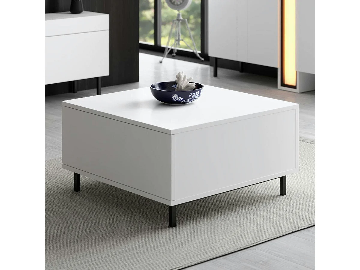Table basse blanche carrée avec coffre de rangement AURA