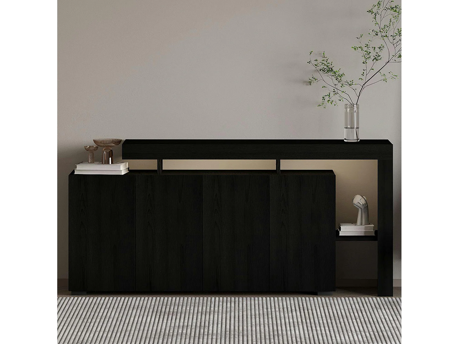 Buffet 4 portes décor bois noir à cadre ouvert AURA