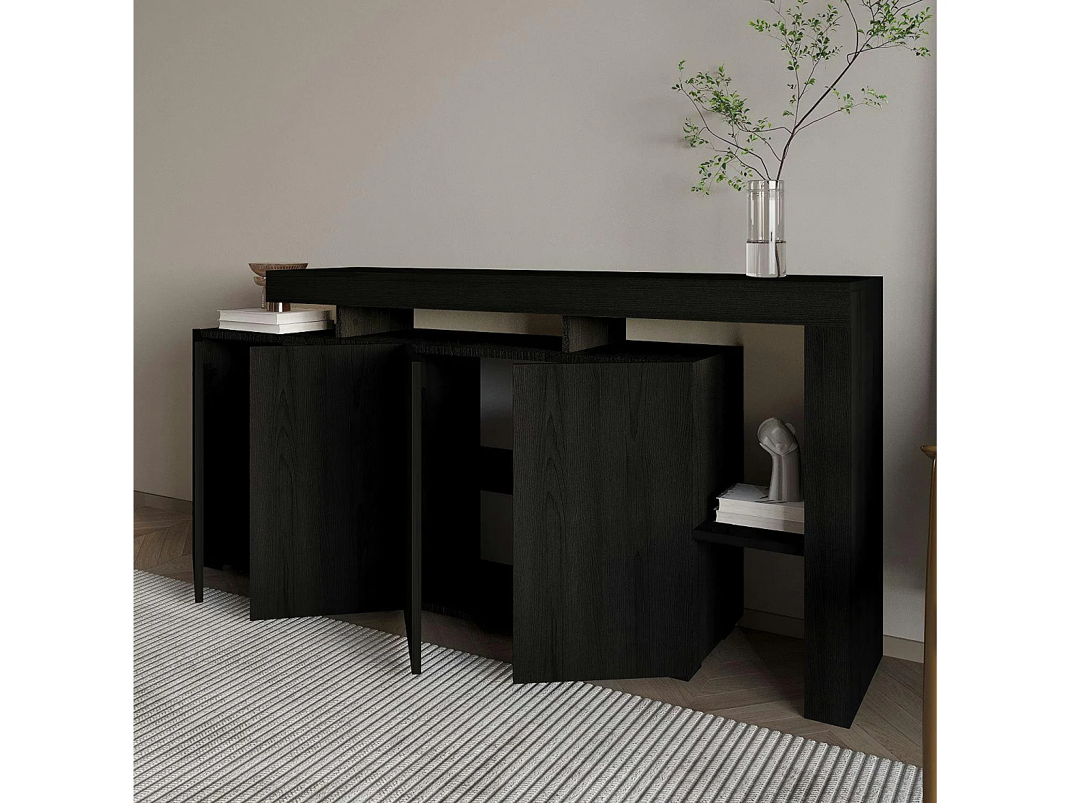 Buffet 4 portes décor bois noir à cadre ouvert AURA