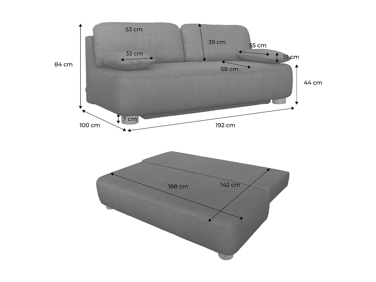 Banquette convertible 3 places velours côtelé avec coffre de rangement kaki - Selma