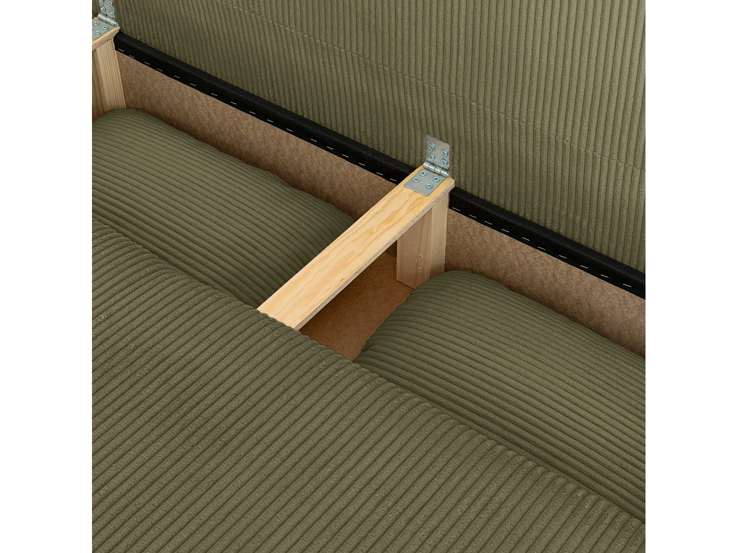 Banquette convertible 3 places velours côtelé avec coffre de rangement kaki - Selma