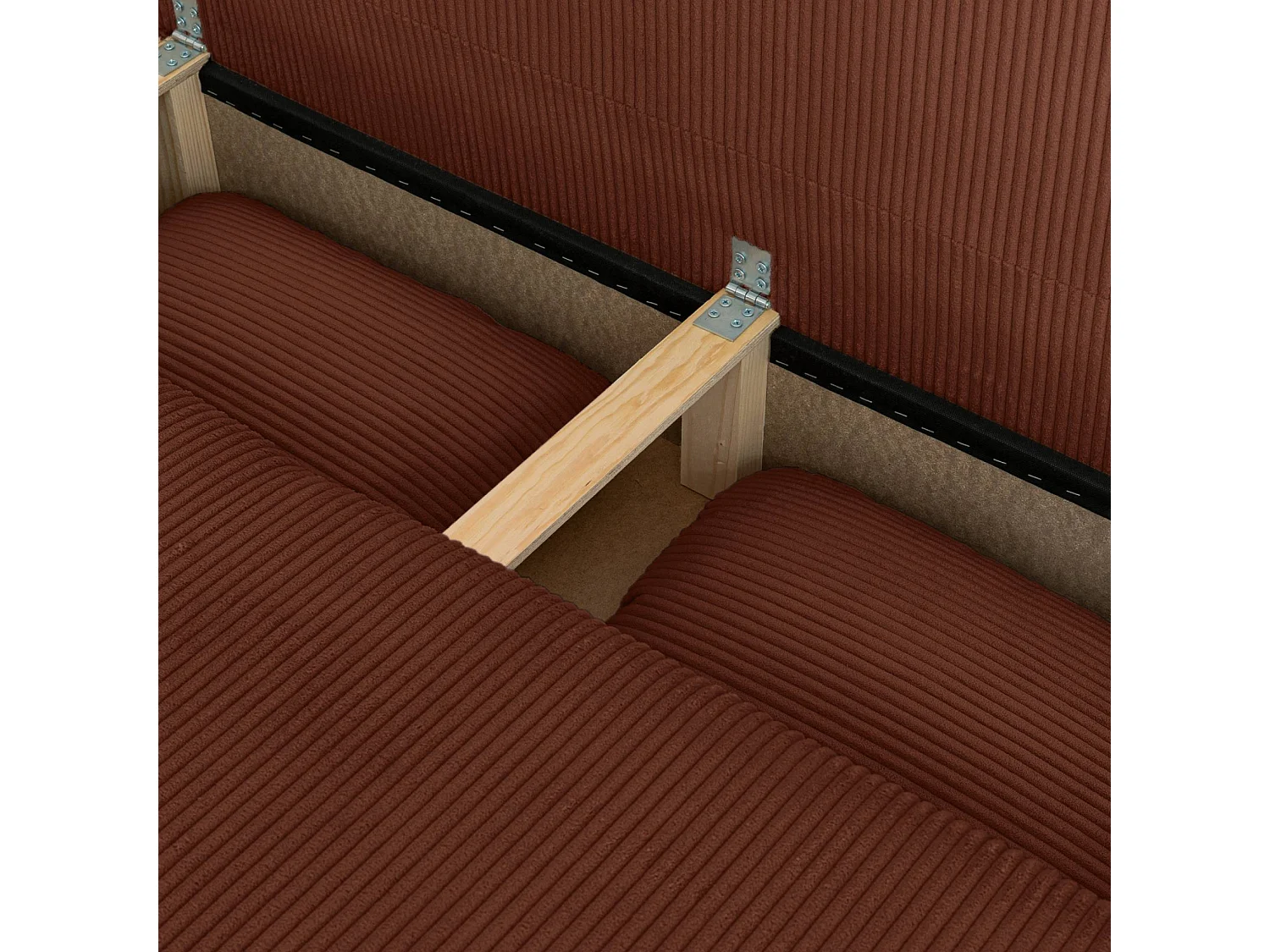 Banquette convertible 3 places velours côtelé avec coffre de rangement brique - Selma