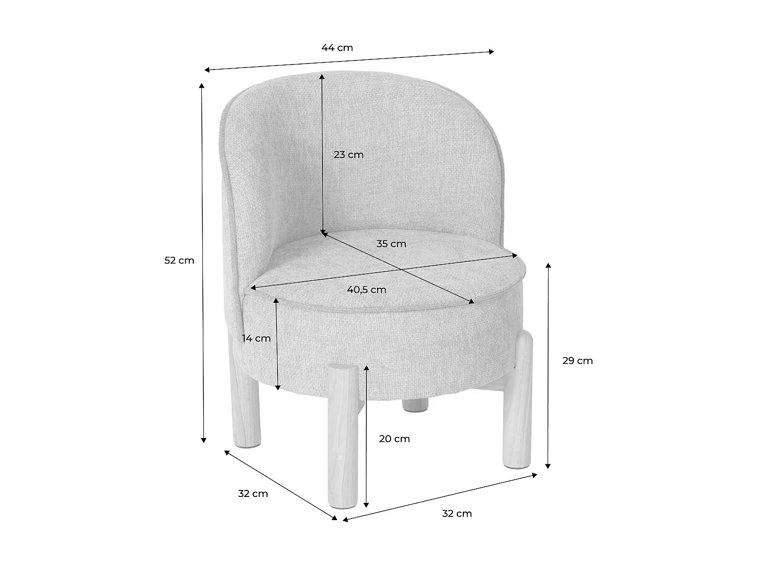 Fauteuil vintage enfant bois d'hévéa et tissu chenille taupe - Louisa