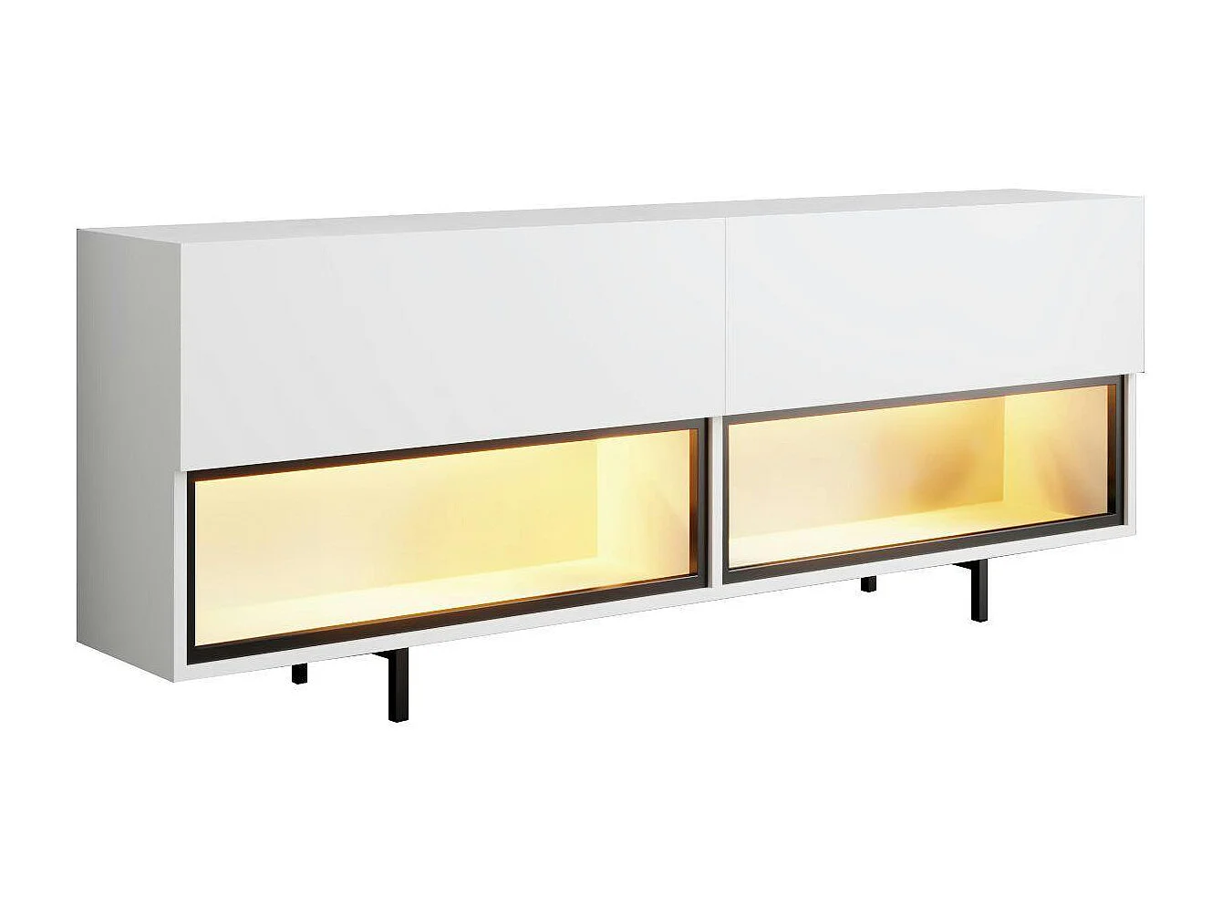 Meuble TV blanc 2 portes 2 niches LED à télécommande AURA