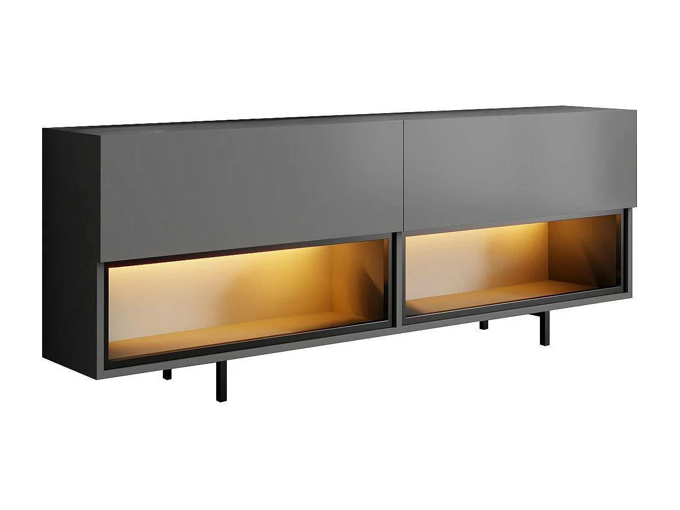Meuble TV gris foncé 2 portes 2 niches LED à télécommande AURA