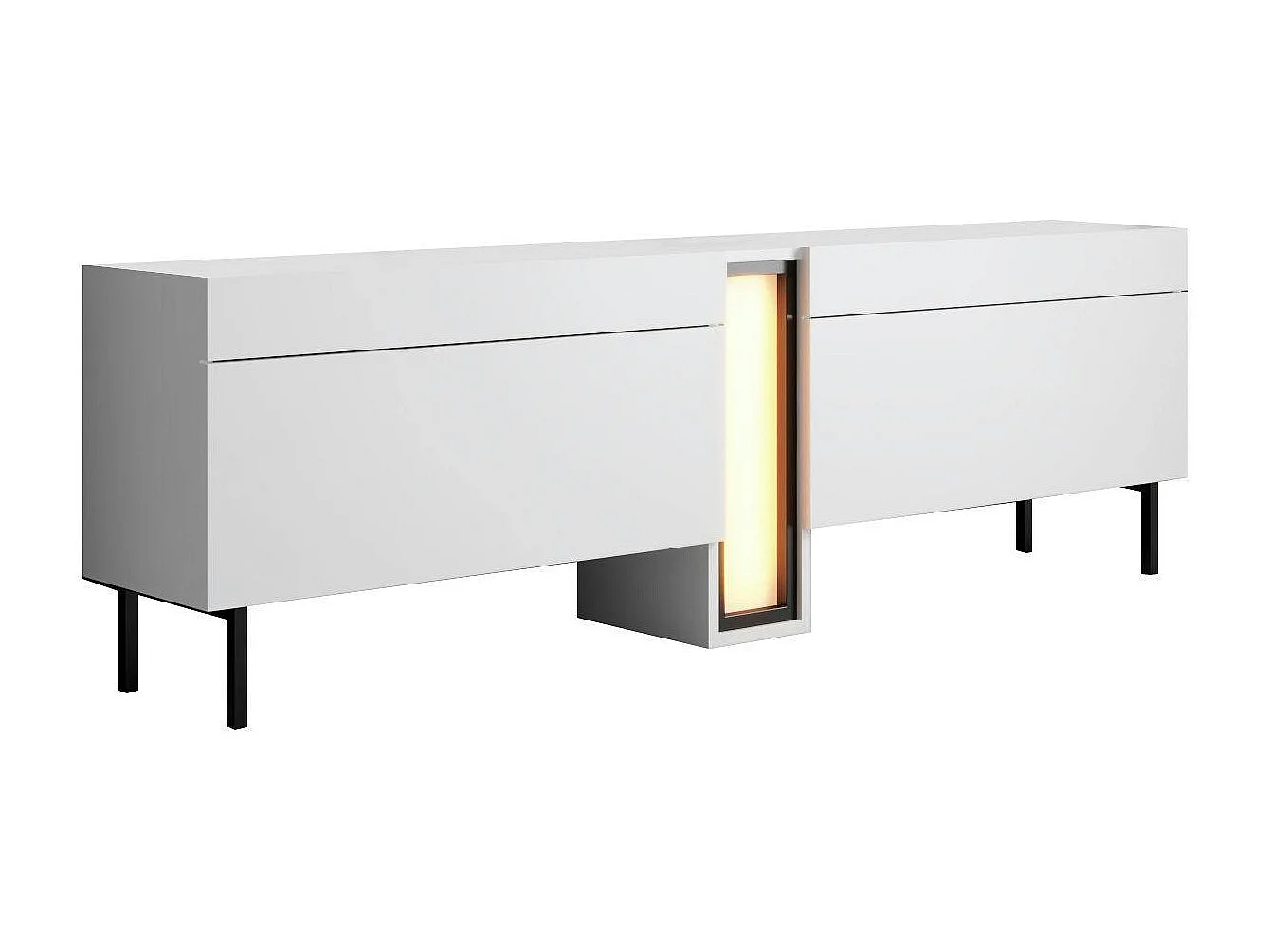 Meuble TV 2 portes blanc colonne LED à télécommande AURA