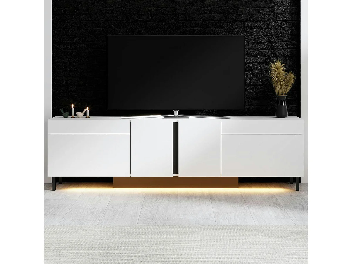 Meuble TV 4 portes blanc LED à télécommande AURA
