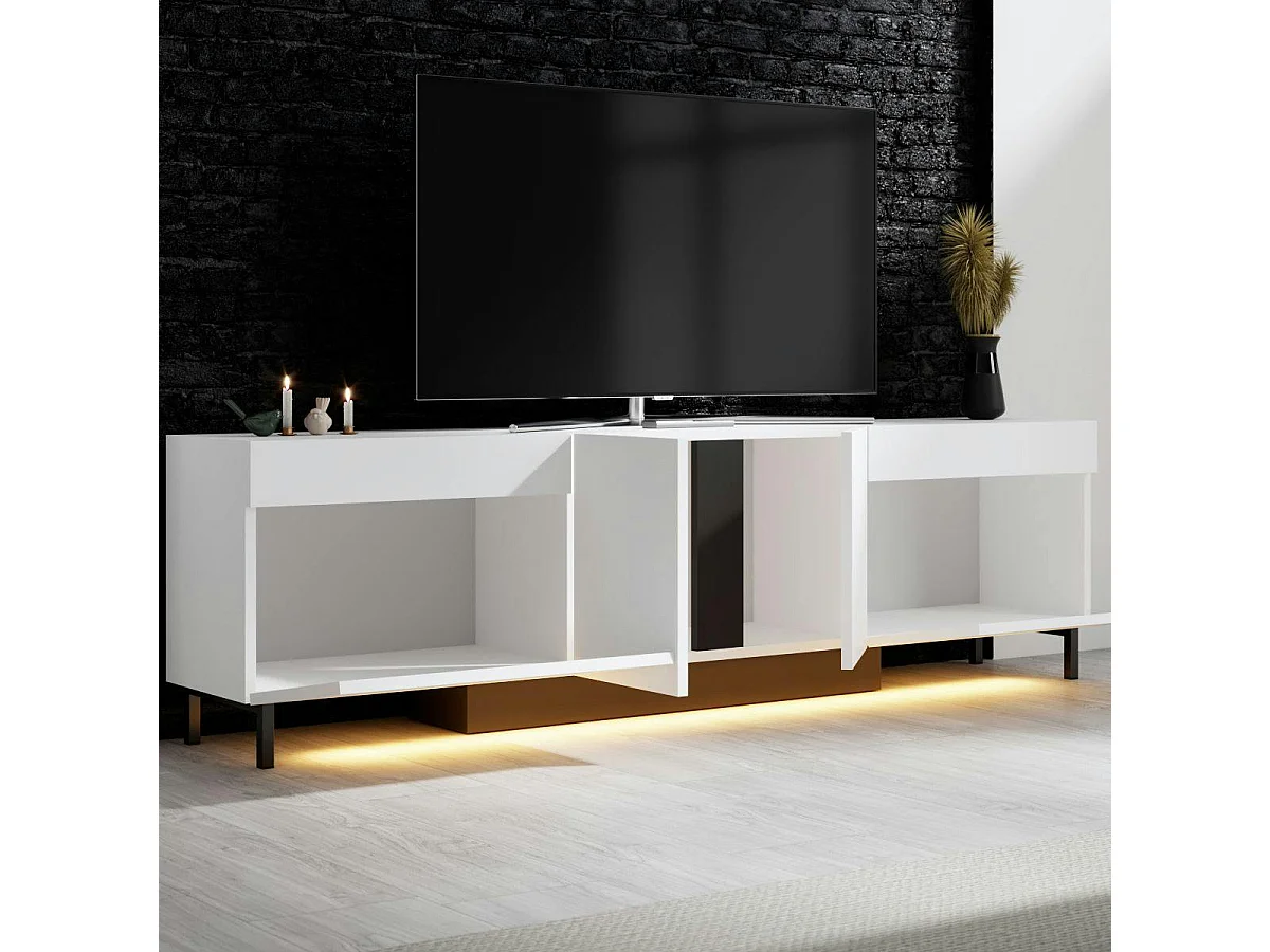 Meuble TV 4 portes blanc LED à télécommande AURA