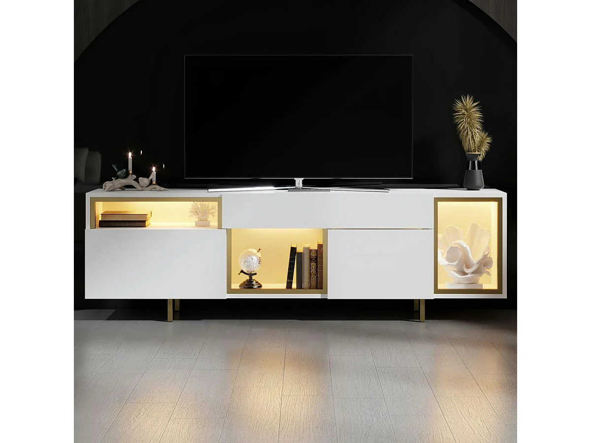 Buffet blanc et doré 2 portes 3 niches LED AURA