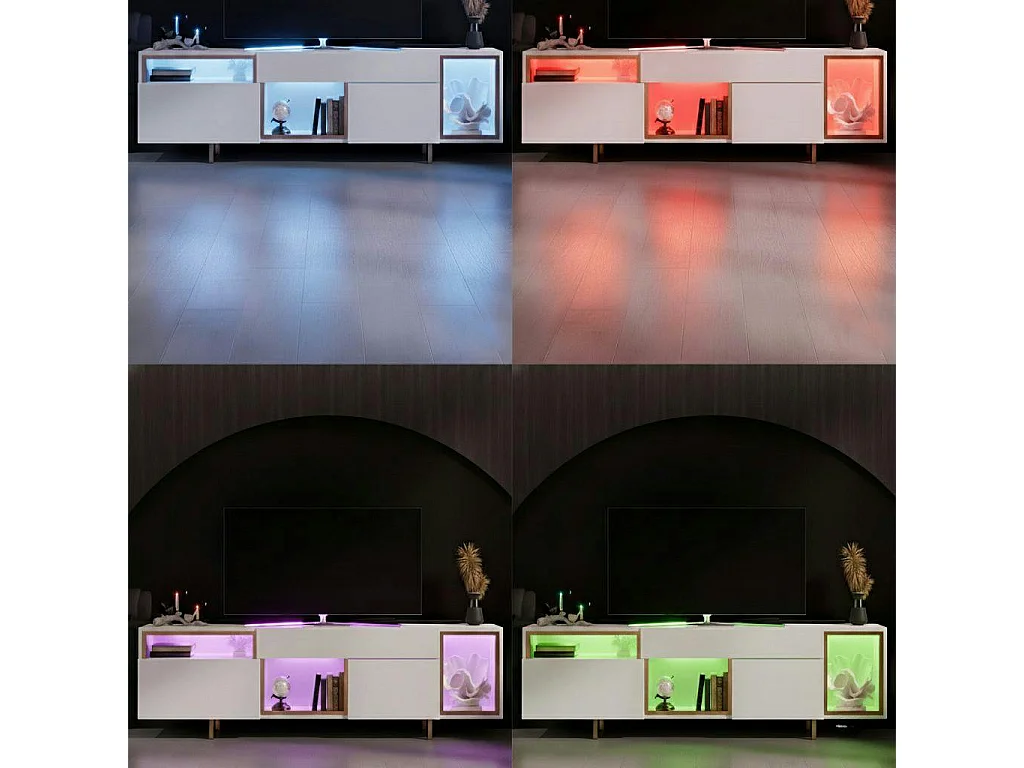 Buffet blanc et doré 2 portes 3 niches LED AURA