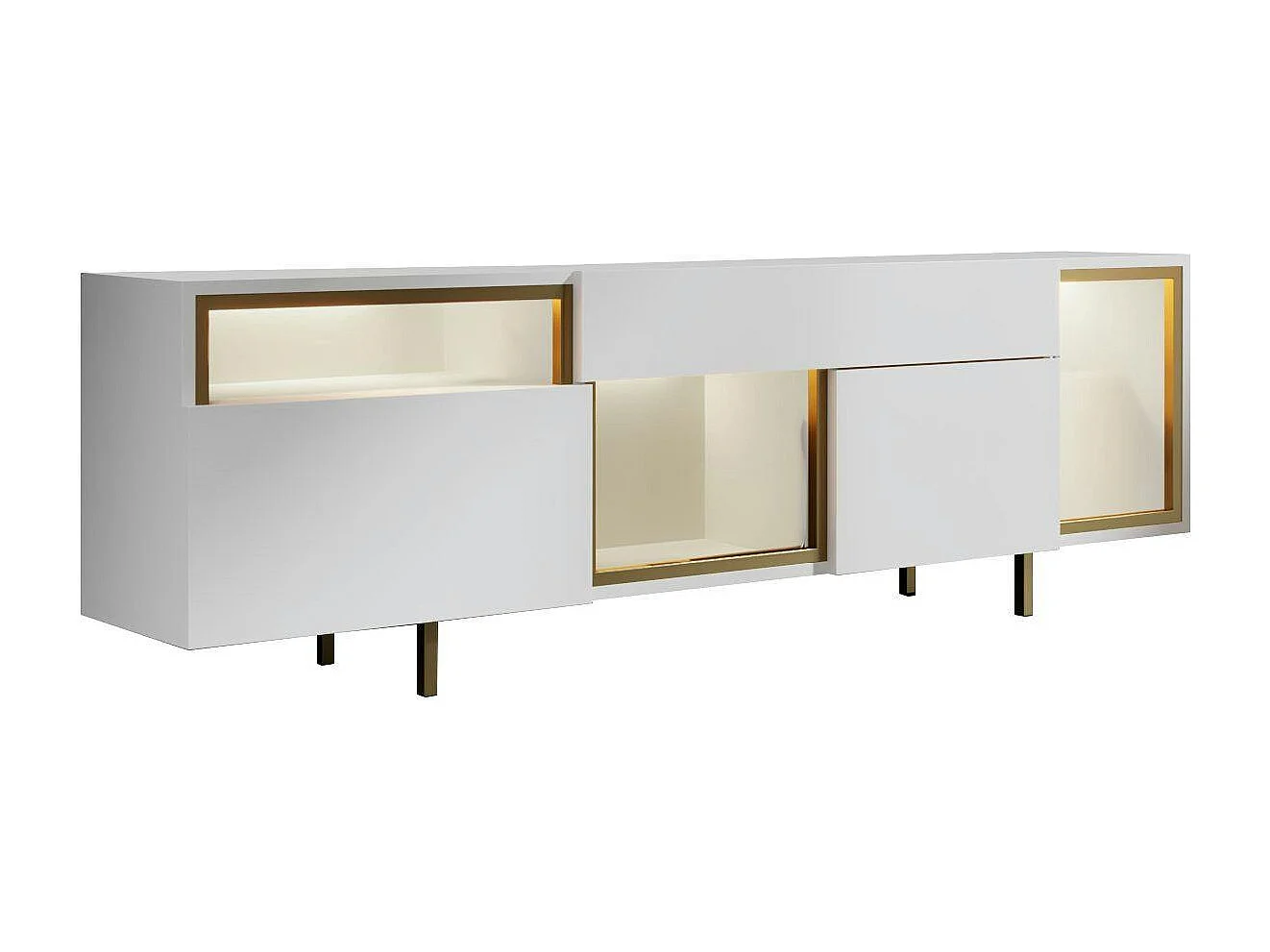 Buffet blanc et doré 2 portes 3 niches LED AURA